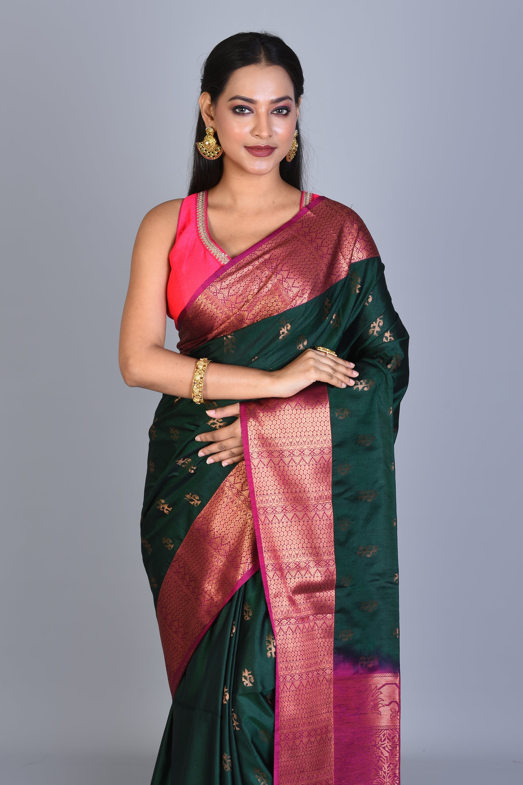 Deep Green Blended Art Silk Saree with Blouse Piece - Keya Seth Exclusive