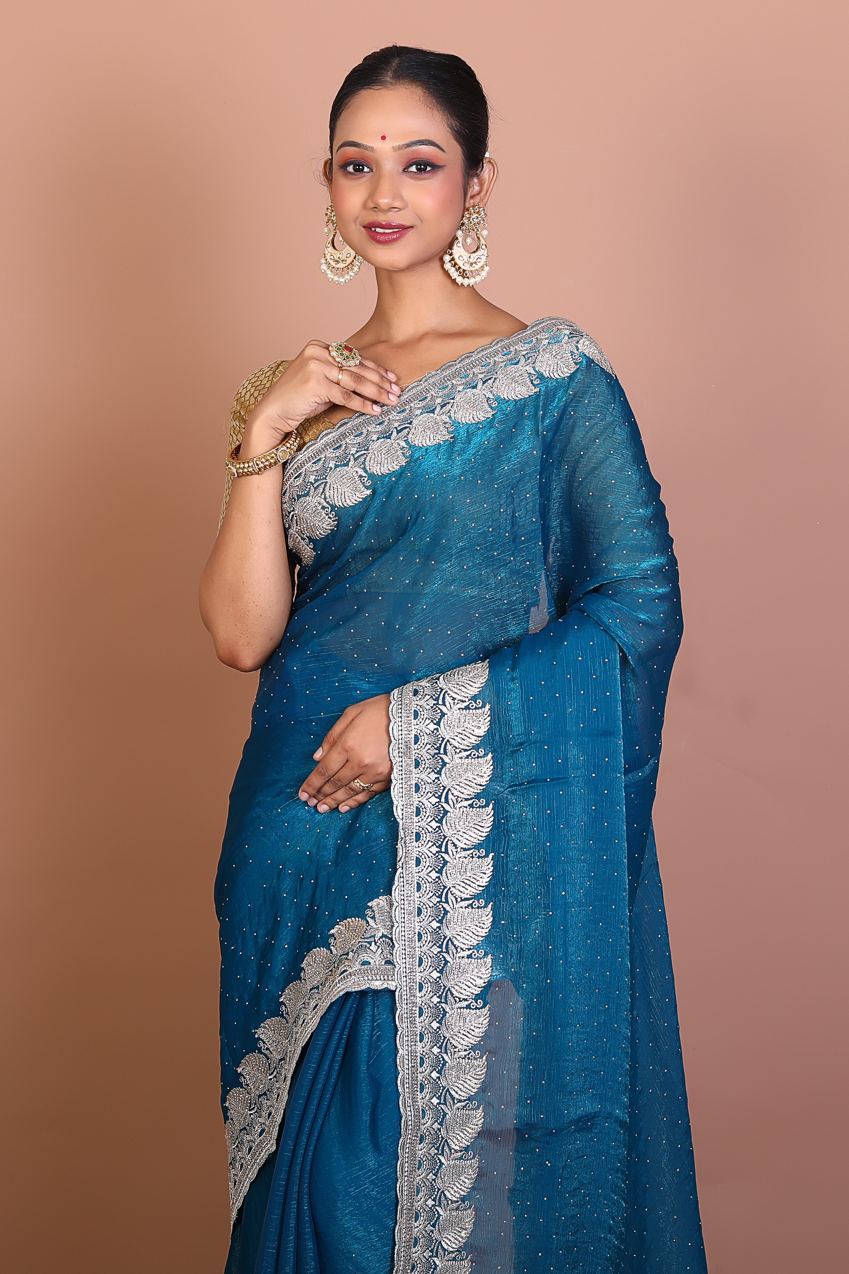 Blue Blended Georgette Saree - Keya Seth Exclusive