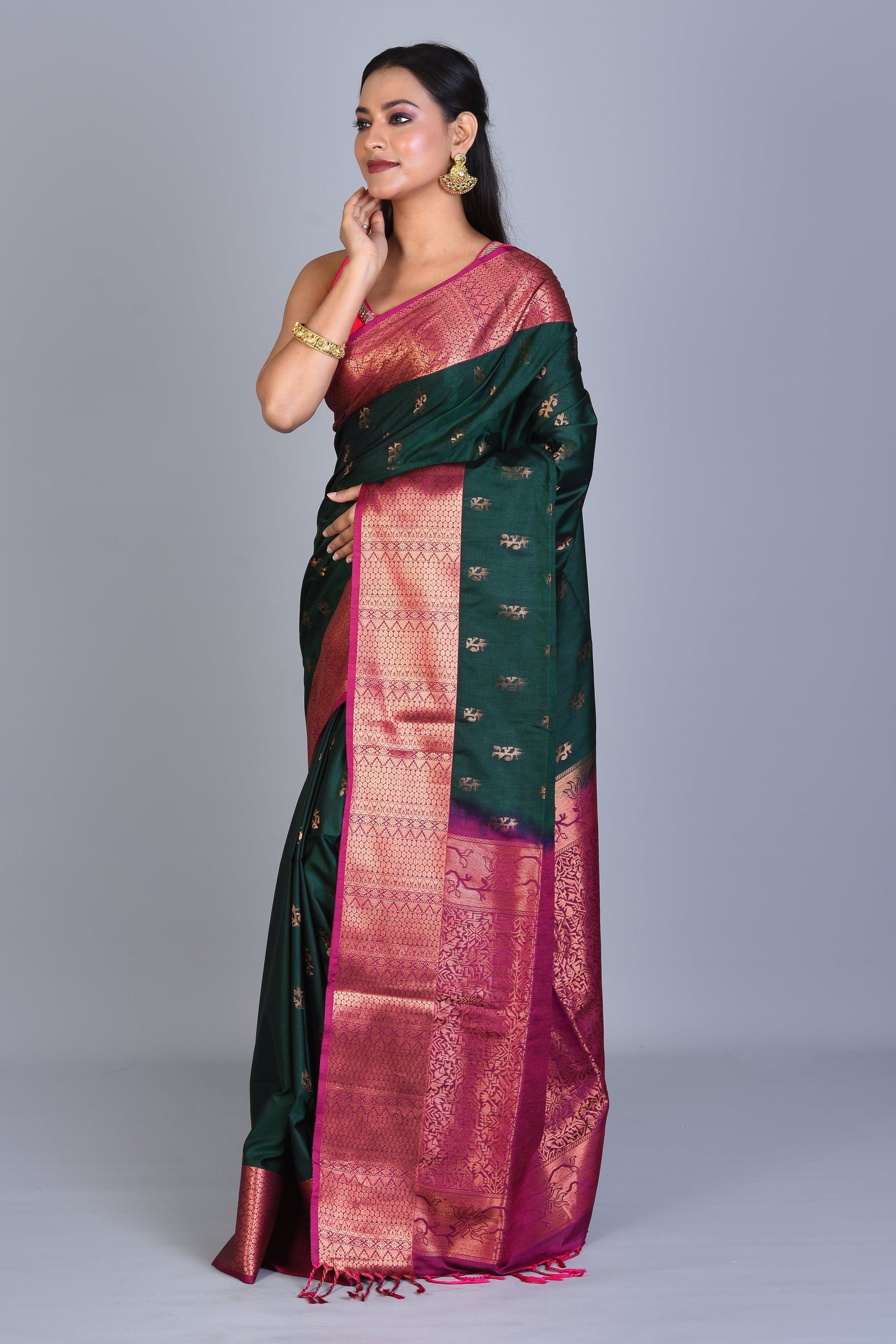 Deep Green Blended Art Silk Saree with Blouse Piece - Keya Seth Exclusive