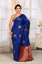 Load image into Gallery viewer, Glossy Blue Satin Saree - Keya Seth Exclusive
