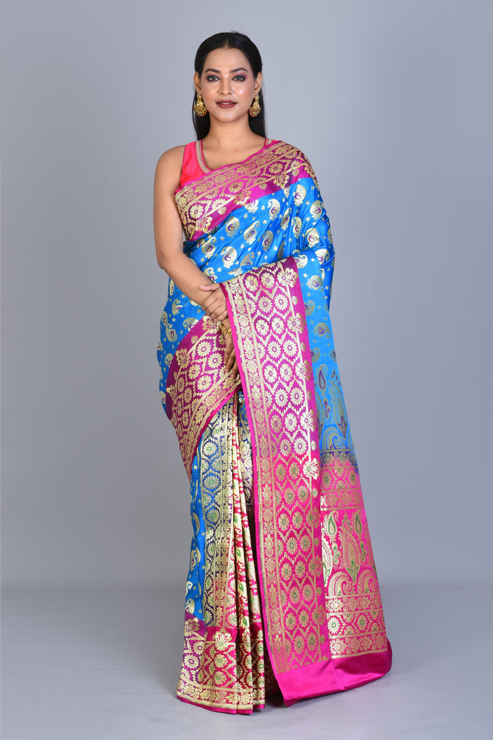 Royal Blue Patli Pallu Banarasi Silk Saree with Blouse Piece - Keya Seth Exclusive