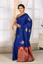 Load image into Gallery viewer, Glossy Blue Satin Saree - Keya Seth Exclusive
