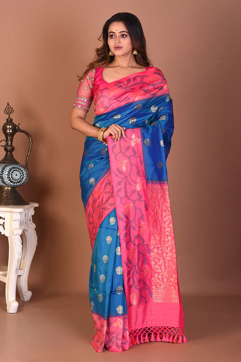 Blue Blended Mashru Silk Saree - Keya Seth Exclusive