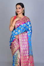 Load image into Gallery viewer, Royal Blue Patli Pallu Banarasi Silk Saree with Blouse Piece - Keya Seth Exclusive
