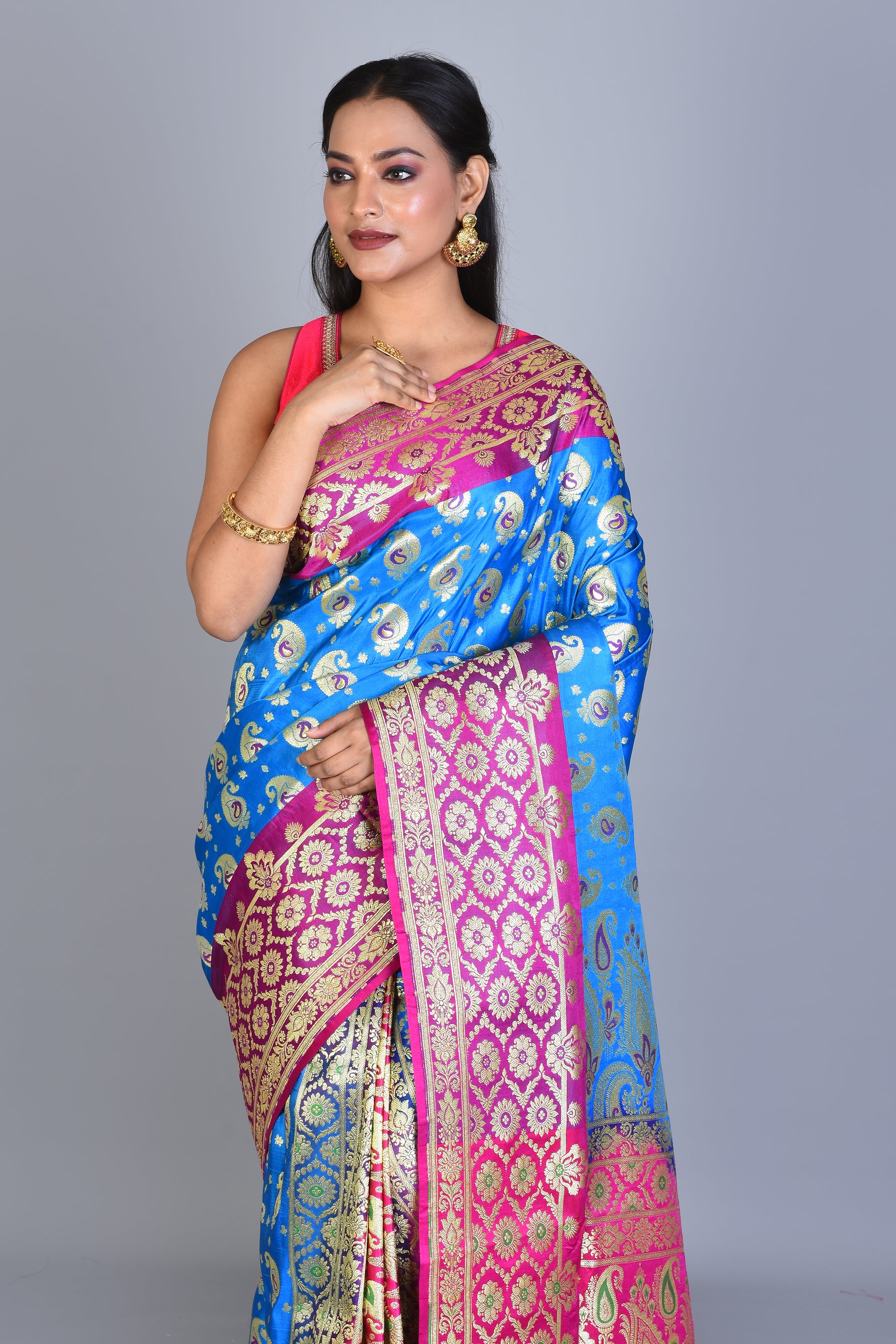 Royal Blue Patli Pallu Banarasi Silk Saree with Blouse Piece - Keya Seth Exclusive