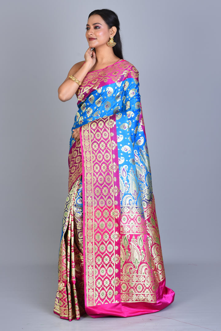 Royal Blue Patli Pallu Banarasi Silk Saree with Blouse Piece - Keya Seth Exclusive