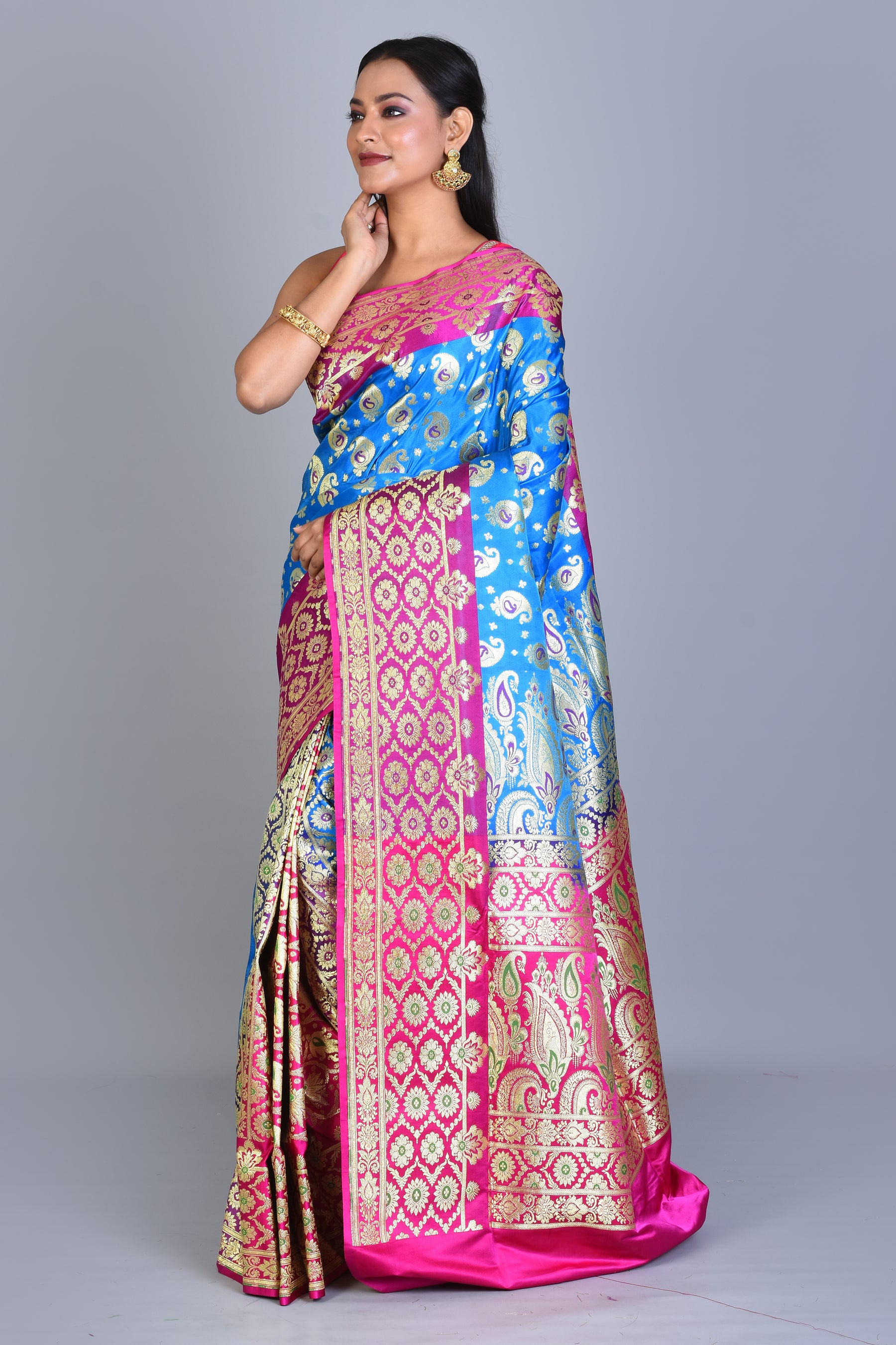 Royal Blue Patli Pallu Banarasi Silk Saree with Blouse Piece - Keya Seth Exclusive