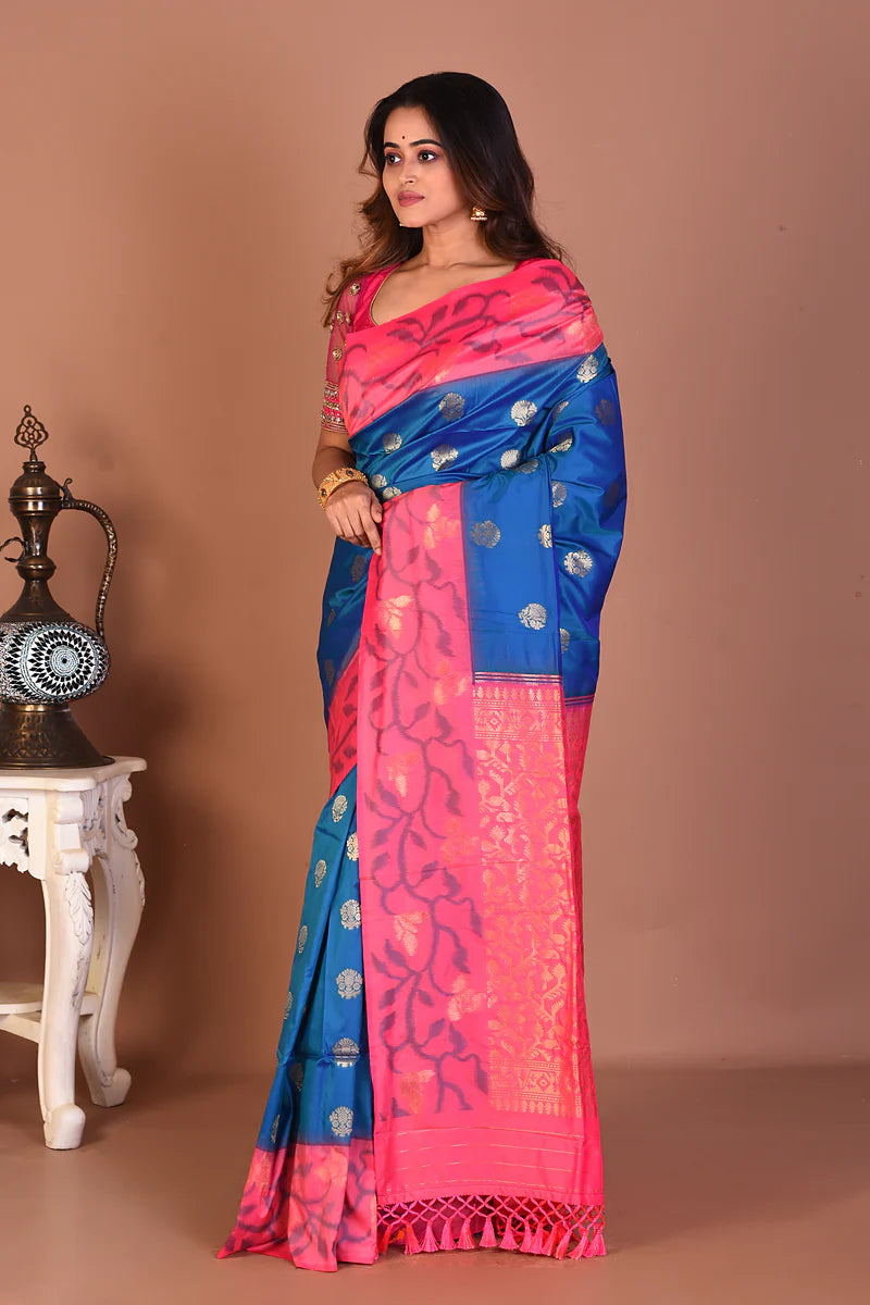 Blue Blended Mashru Silk Saree - Keya Seth Exclusive