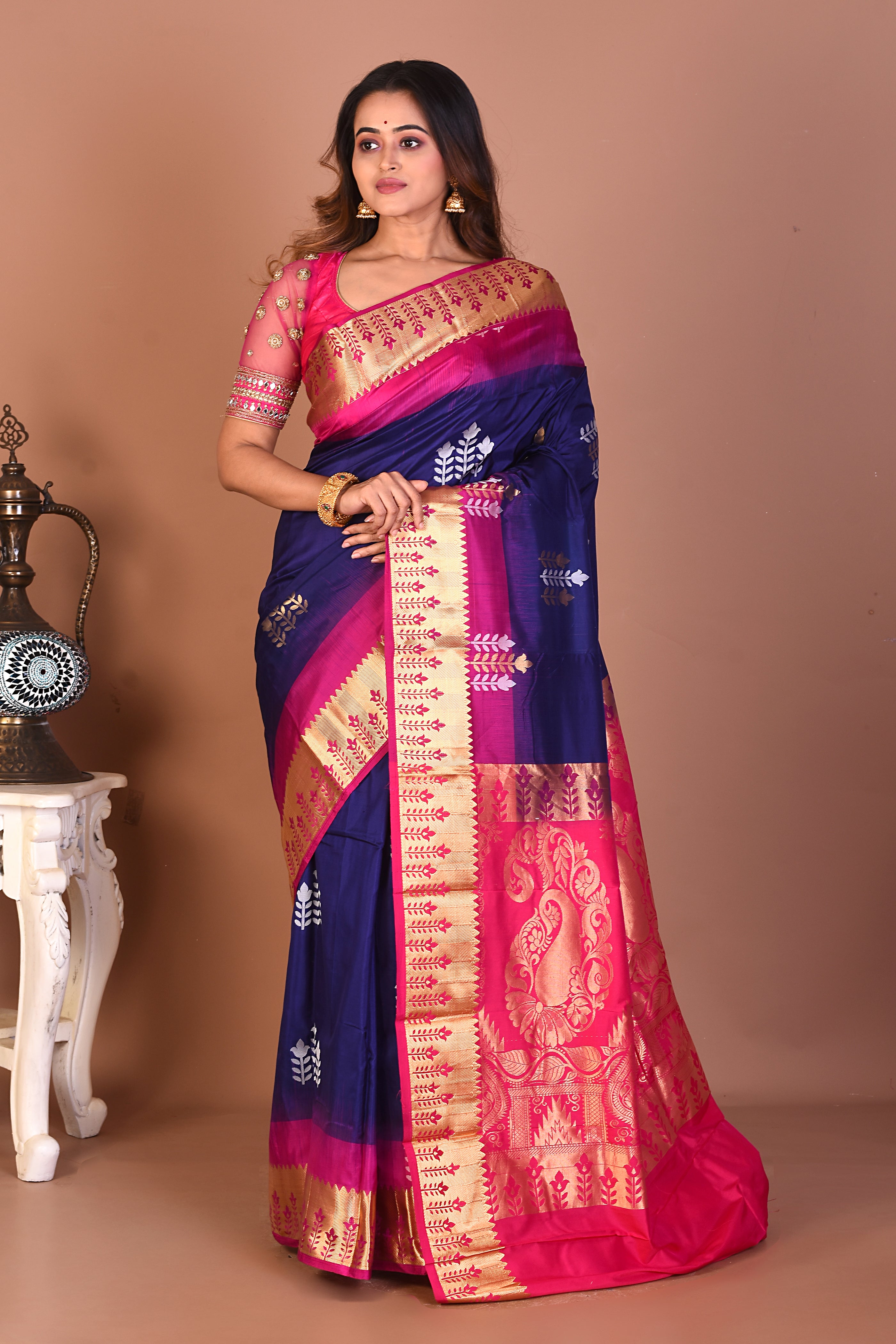 Navy Blue Pure Kanjivaram Silk Saree - Keya Seth Exclusive
