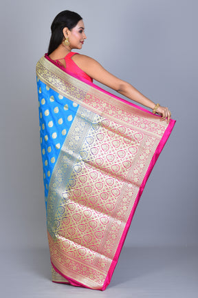 Royal Blue and Pink Half & Half Banarasi Silk Saree with Blouse Piece - Keya Seth Exclusive