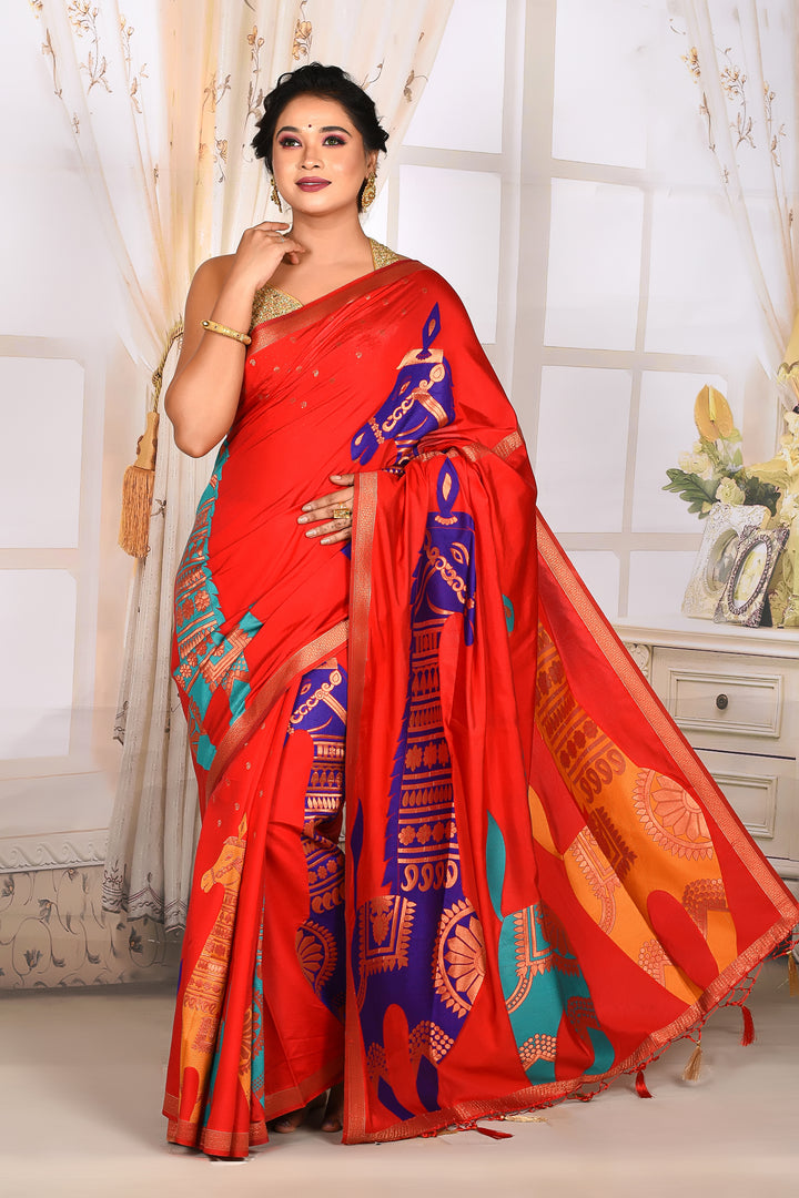 Red Semi silk Saree - Keya Seth Exclusive