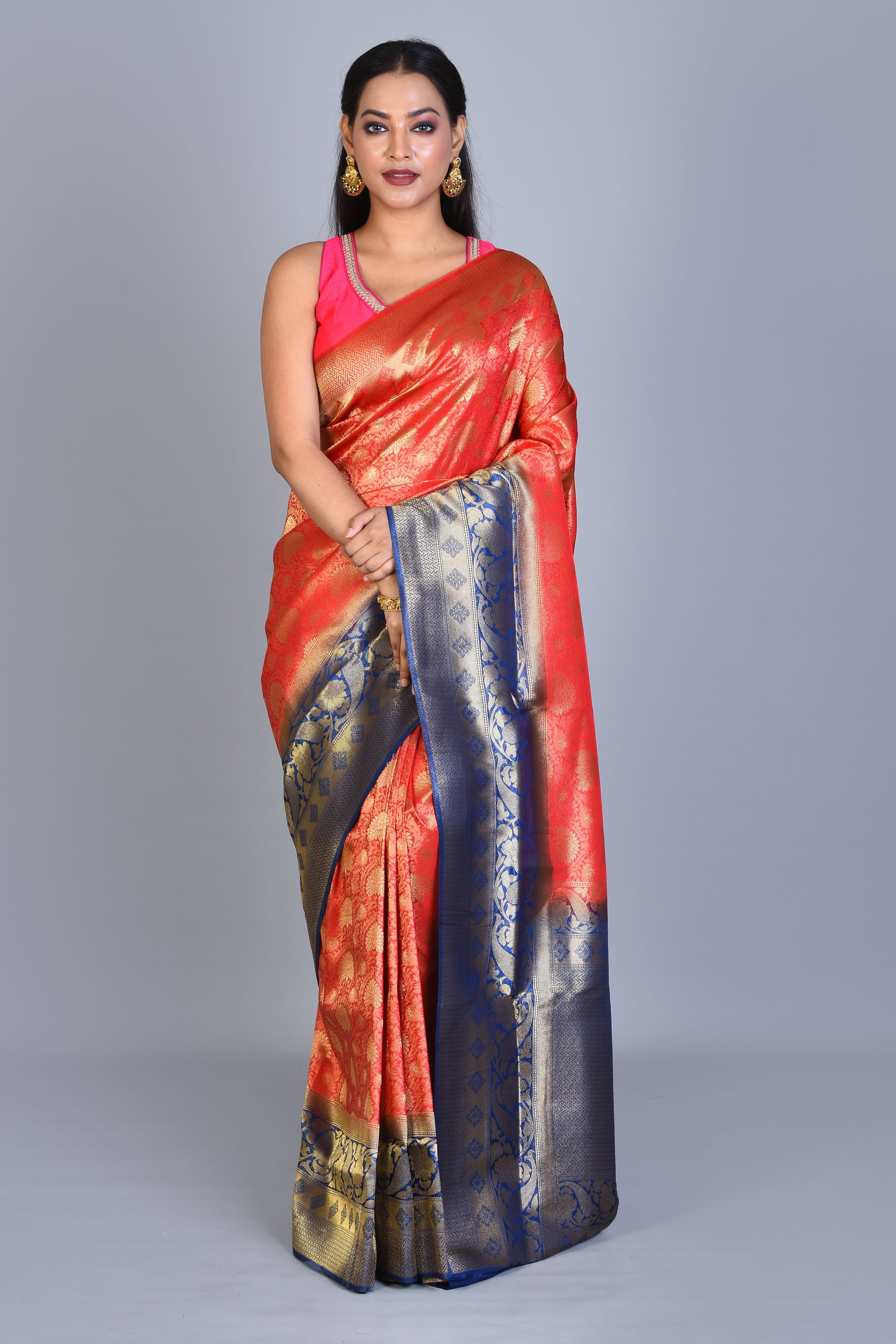 Red Blended Silk Saree with Blouse Piece - Keya Seth Exclusive