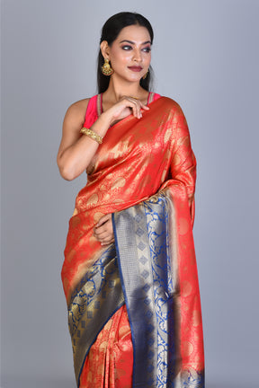 Red Blended Silk Saree with Blouse Piece - Keya Seth Exclusive