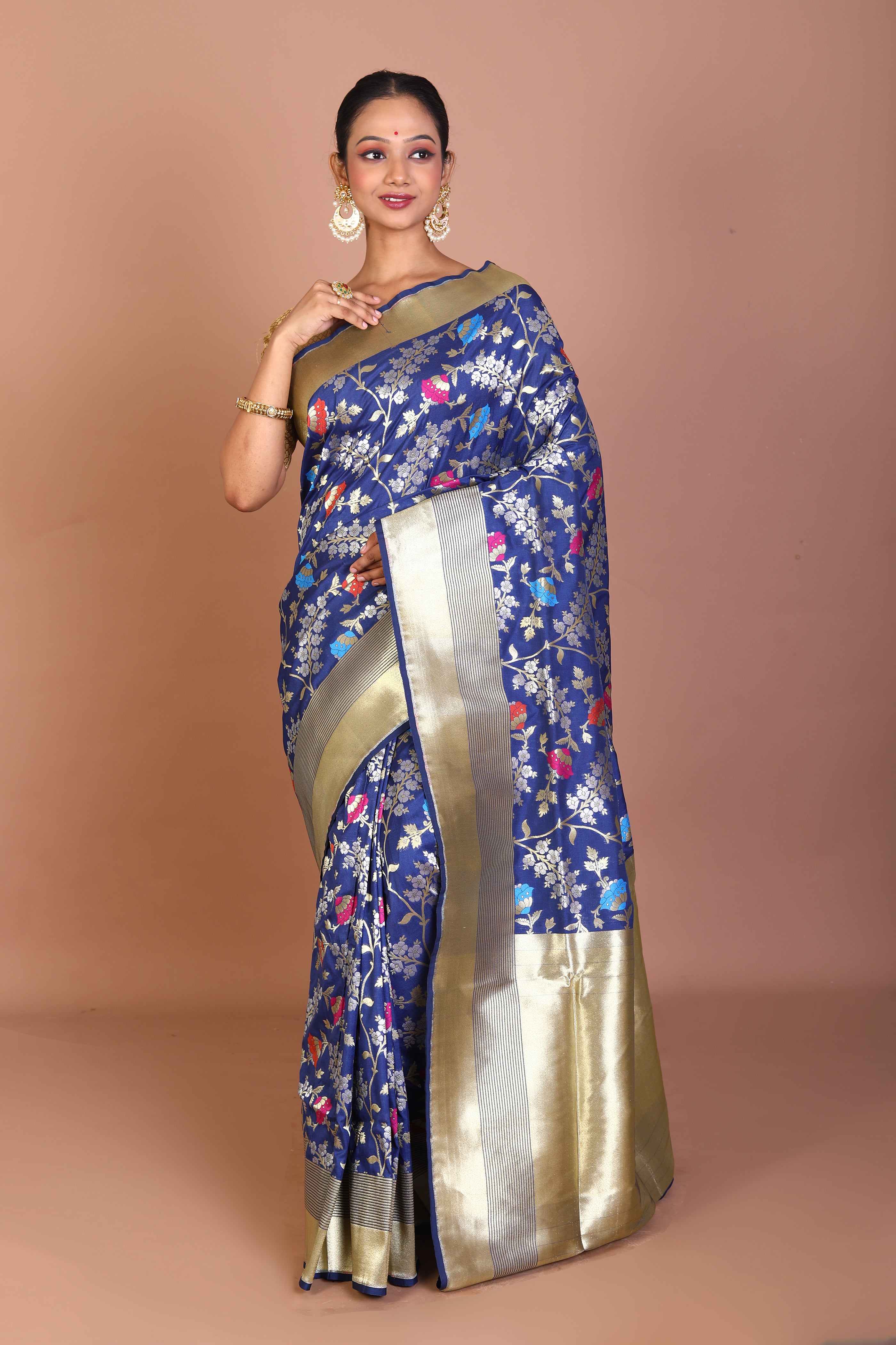 Navy Blue Blended Organza Saree - Keya Seth Exclusive