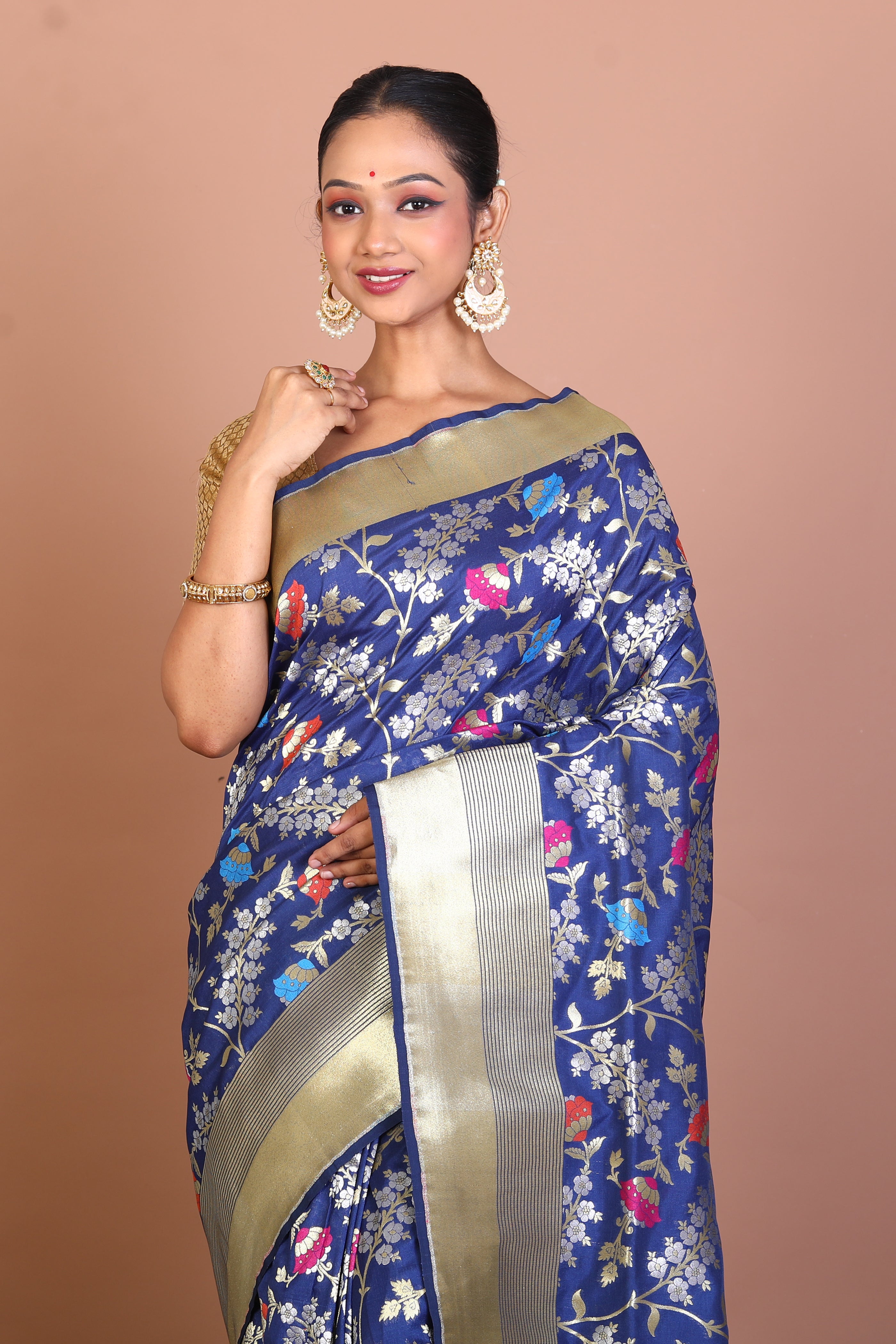 Navy Blue Blended Organza Saree - Keya Seth Exclusive