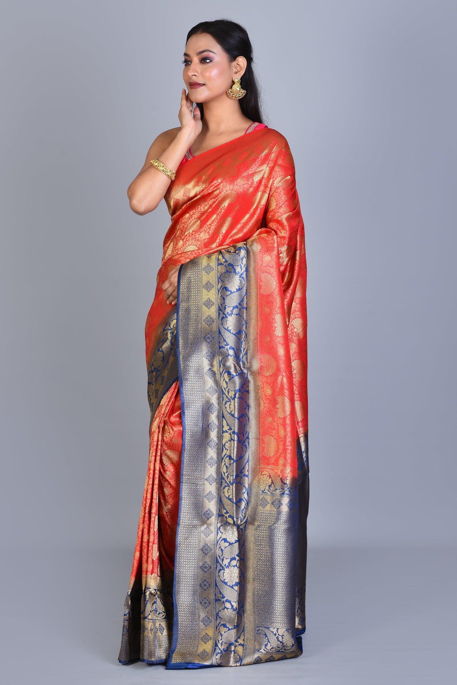 Red Blended Silk Saree with Blouse Piece - Keya Seth Exclusive