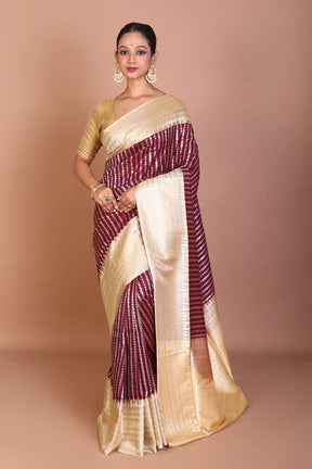 Maroon Semi Katan Saree - Keya Seth Exclusive