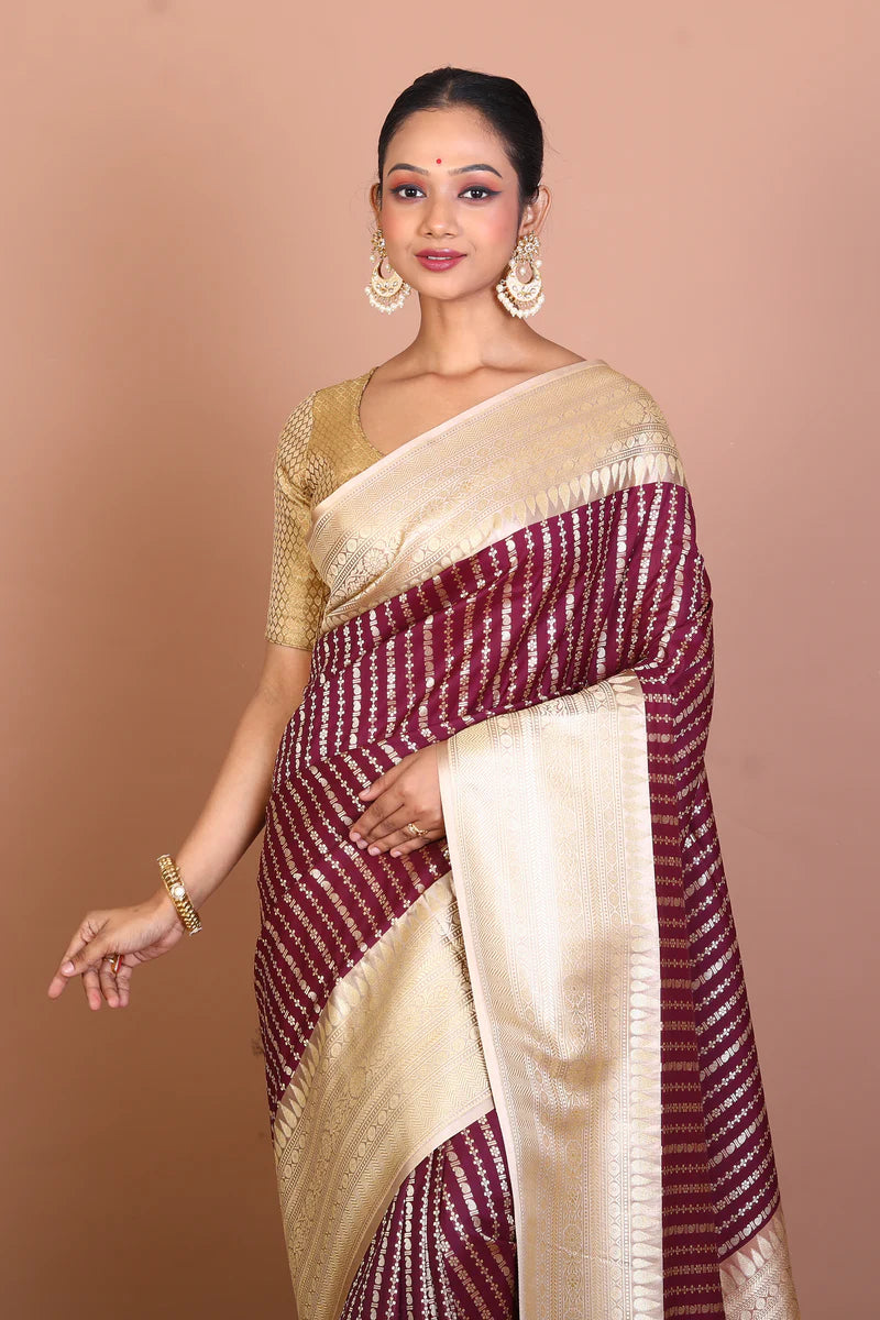 Maroon Semi Katan Saree - Keya Seth Exclusive