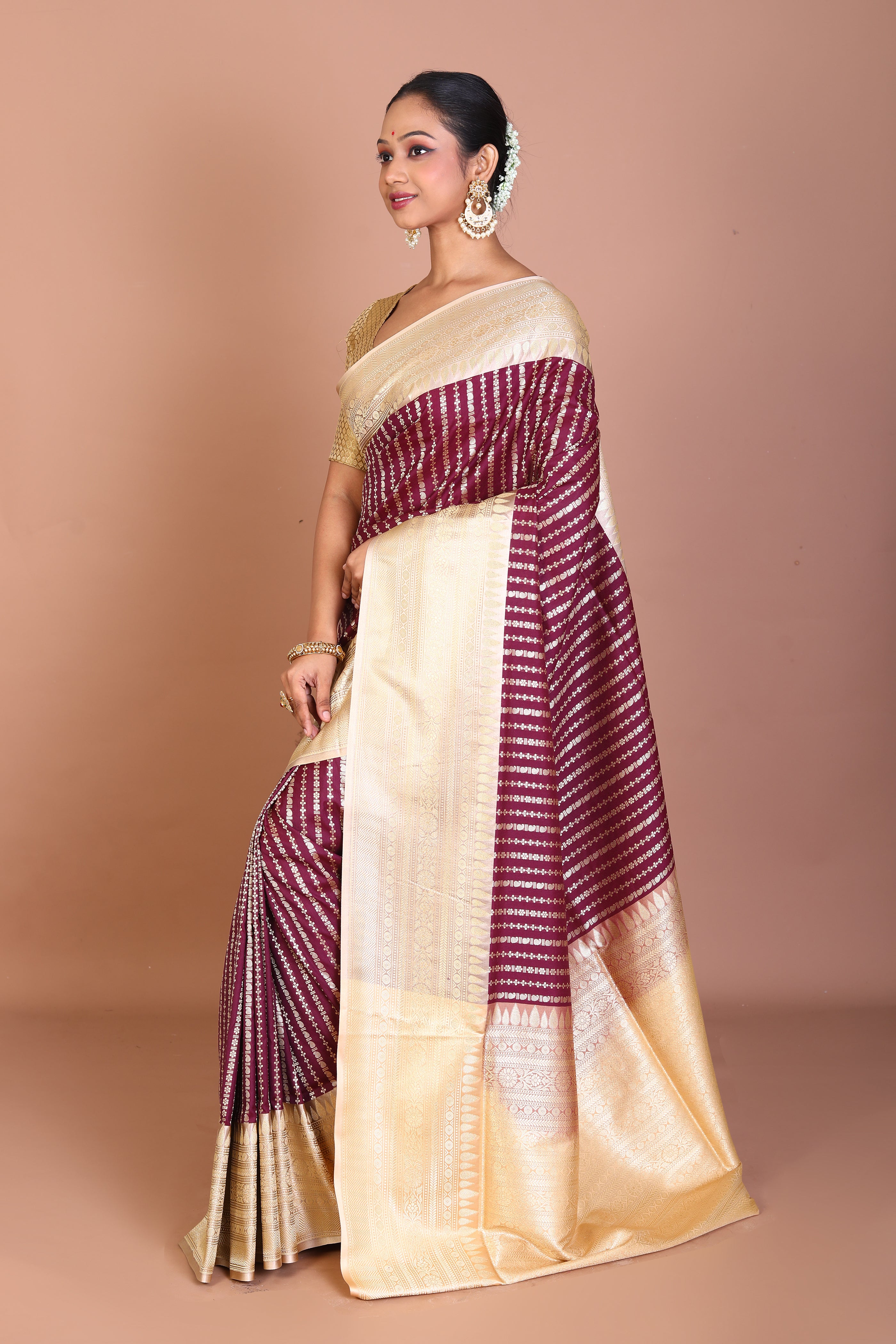 Maroon Semi Katan Saree - Keya Seth Exclusive