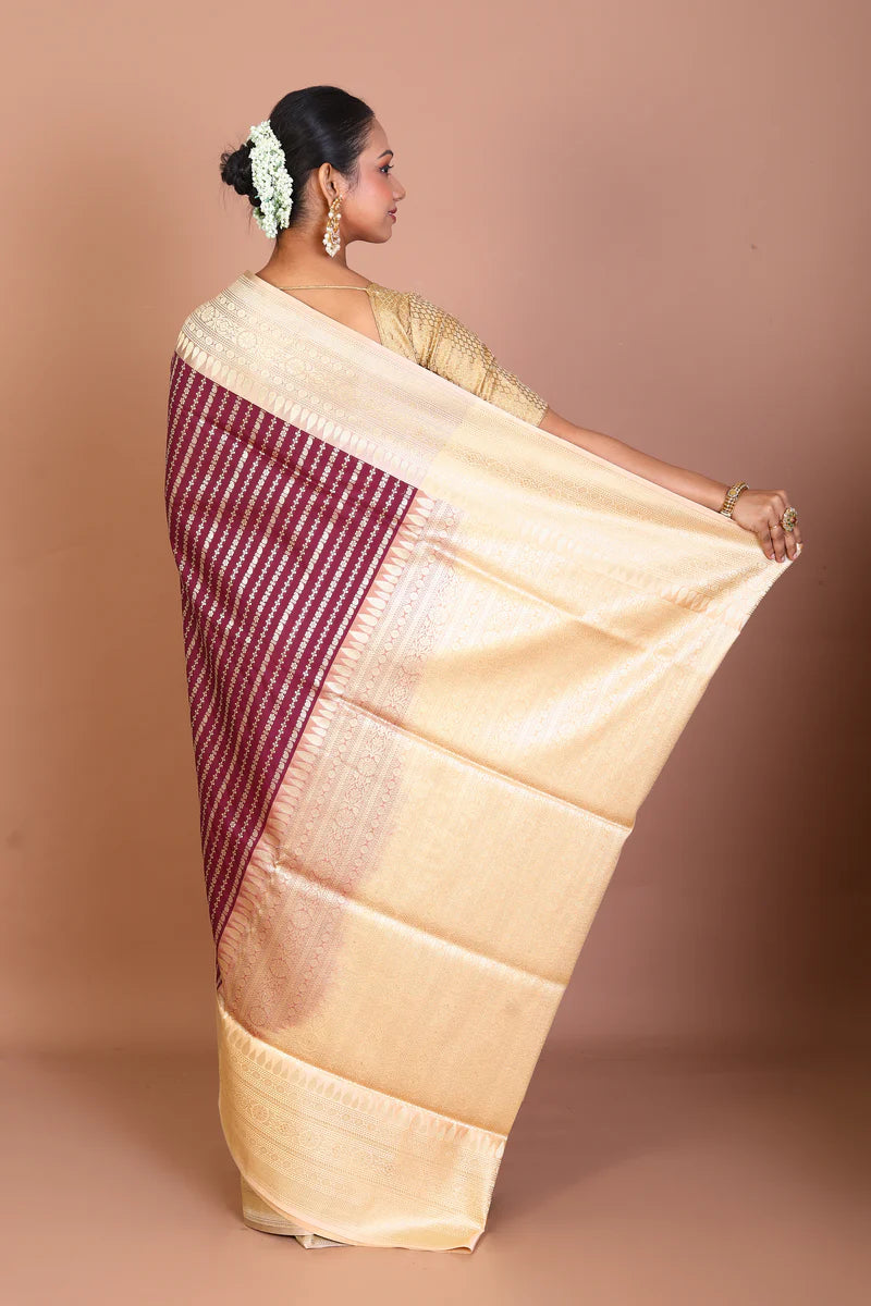 Maroon Semi Katan Saree - Keya Seth Exclusive