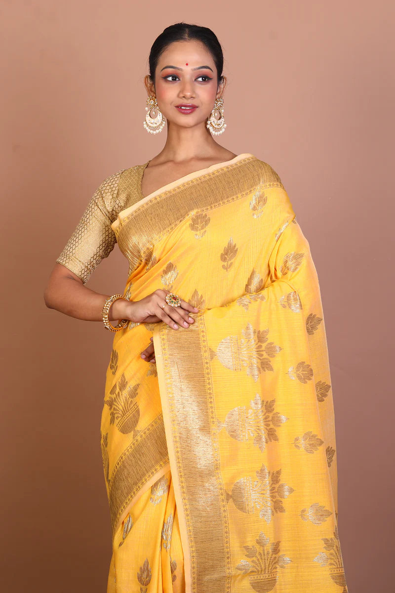Yellow Blended Tussar Saree - Keya Seth Exclusive