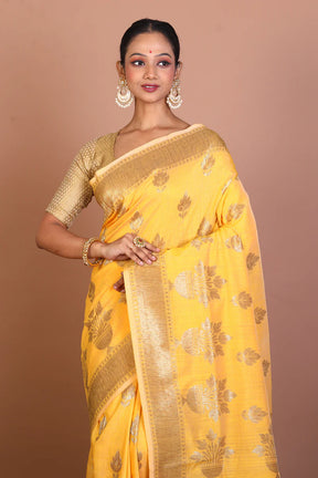 Yellow Blended Tussar Saree - Keya Seth Exclusive