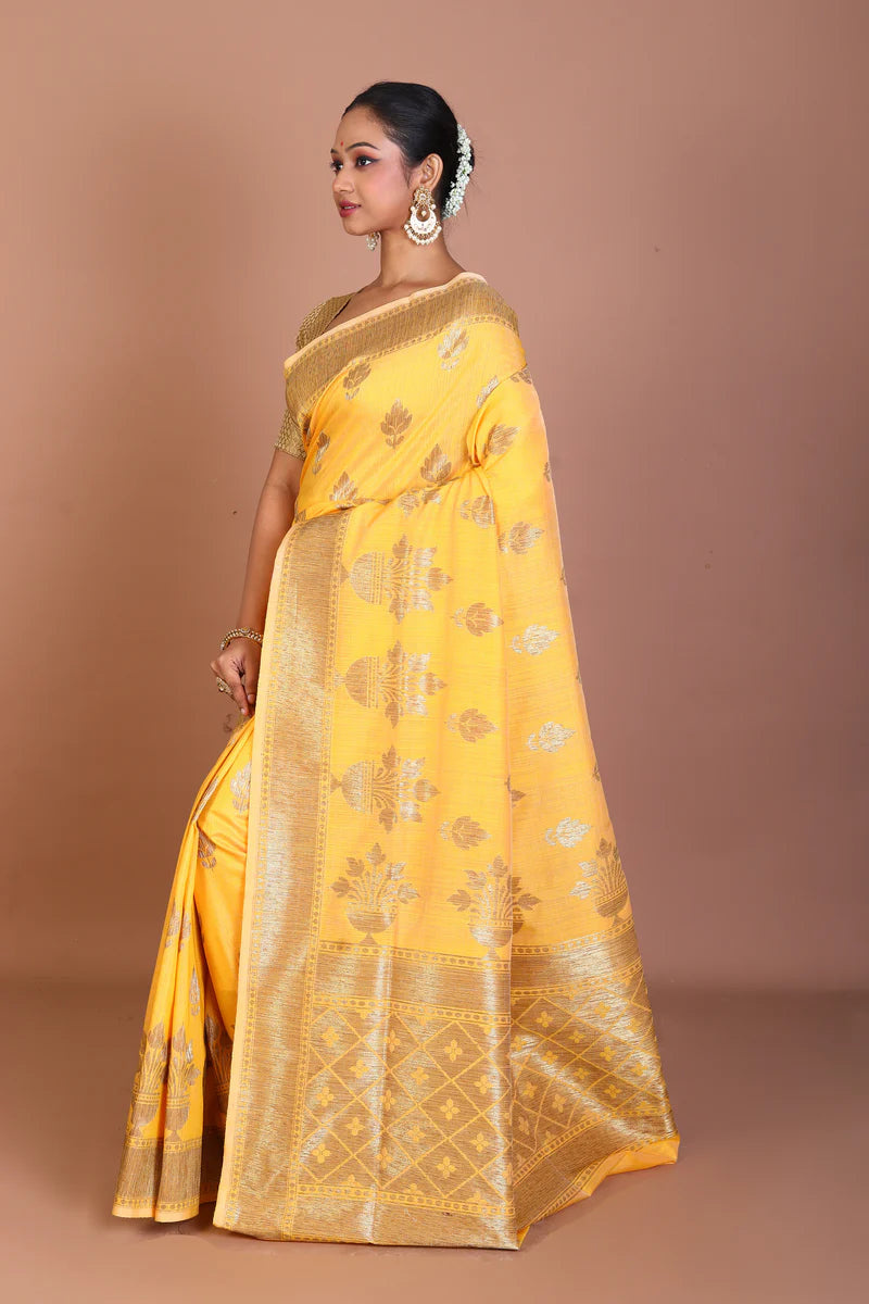 Yellow Blended Tussar Saree - Keya Seth Exclusive