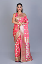 Load image into Gallery viewer, Peach Banarasi Silk Saree with Blouse Piece - Keya Seth Exclusive
