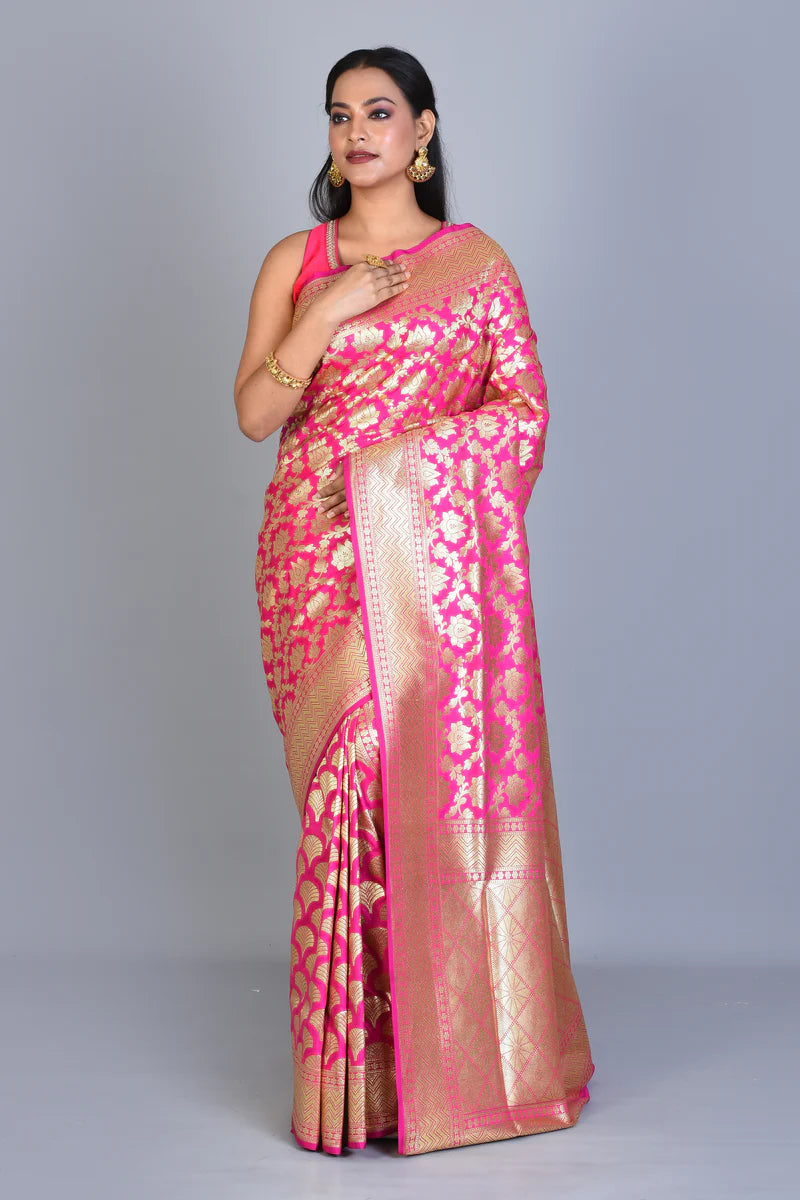 Pink Half & Half Banarasi Saree with Blouse Piece - Keya Seth Exclusive