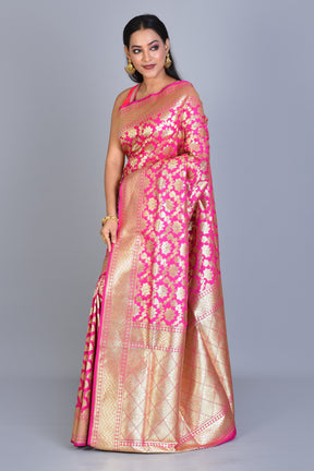 Pink Half & Half Banarasi Saree with Blouse Piece - Keya Seth Exclusive