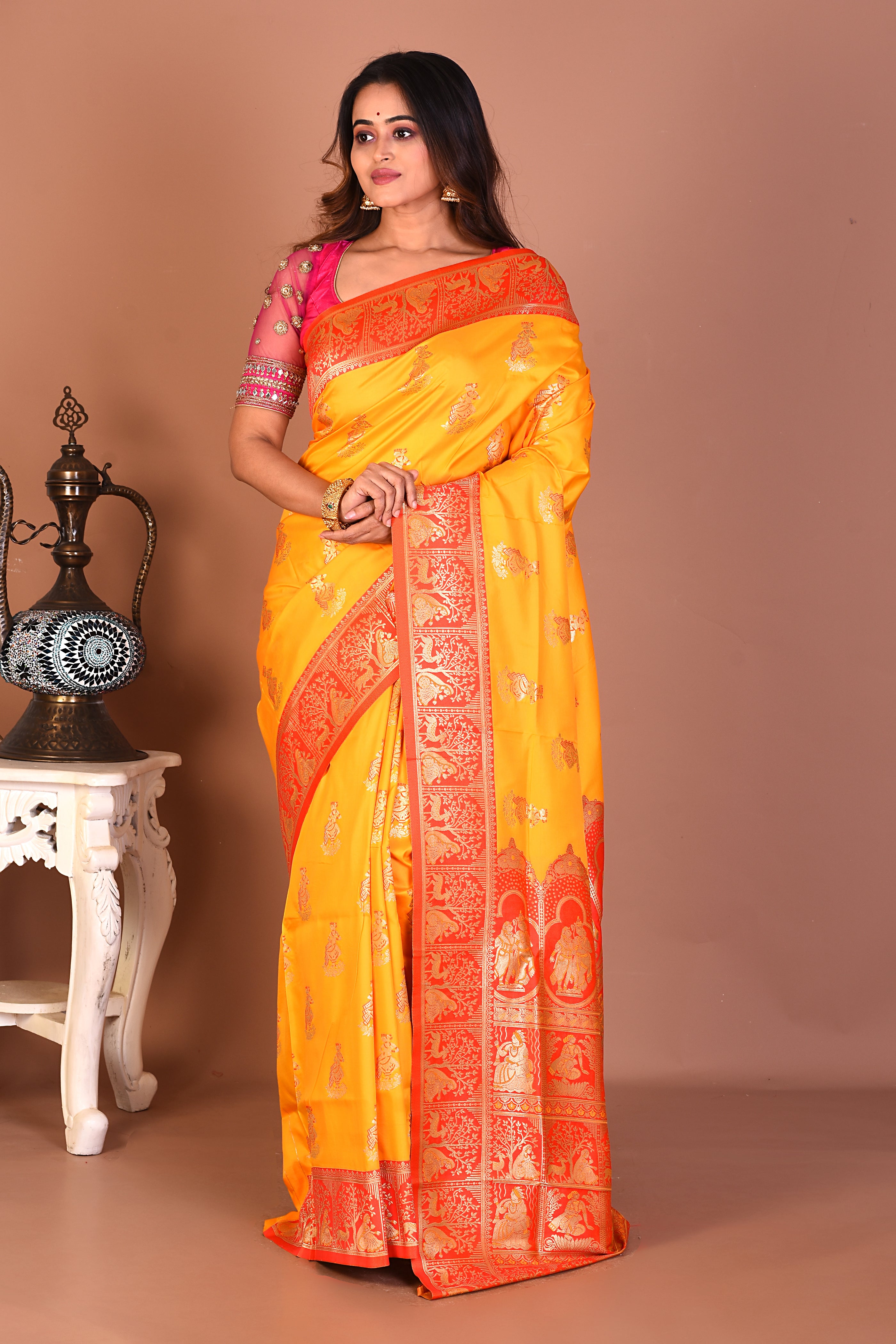 Yellow Blended Baluchari Saree - Keya Seth Exclusive