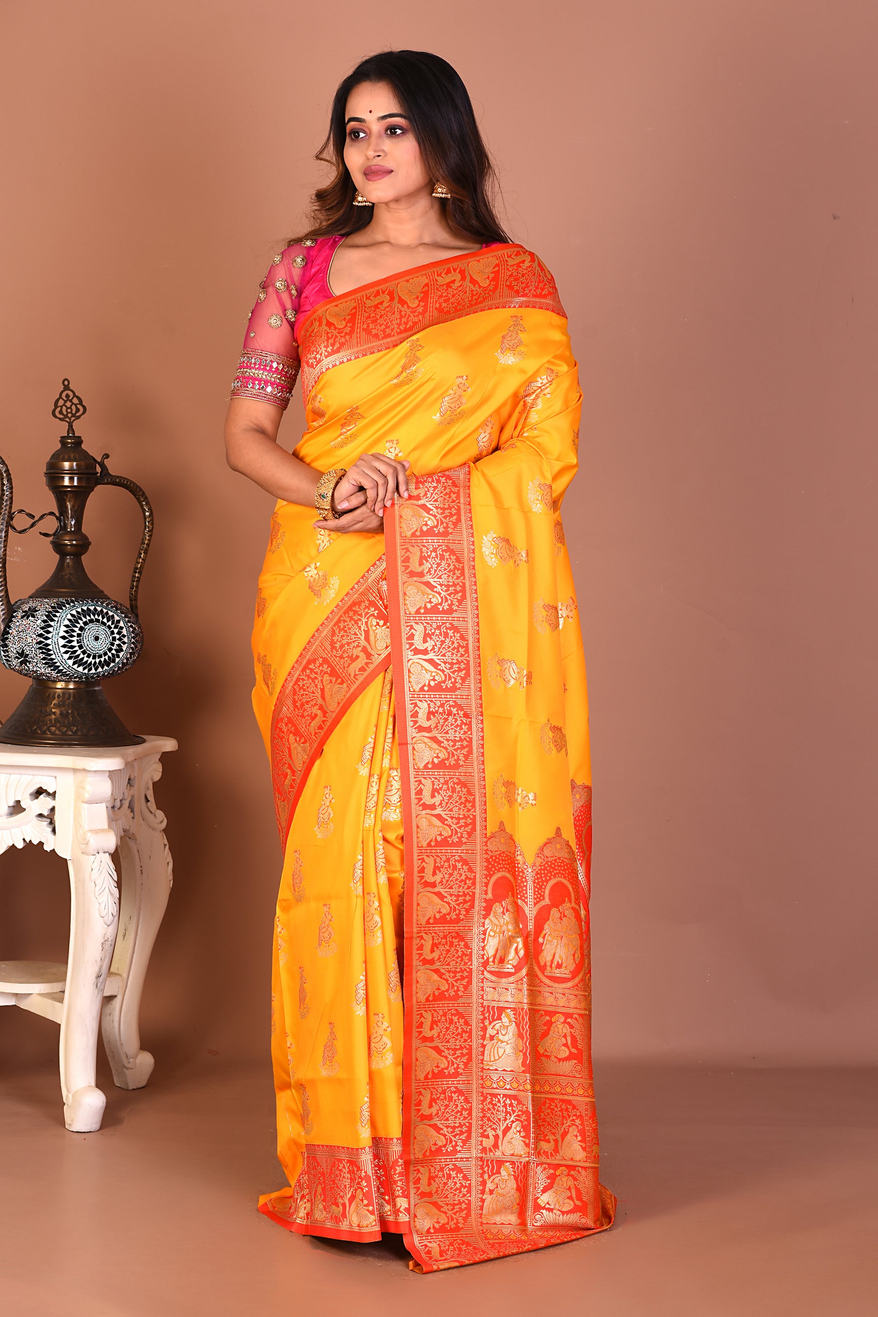 Yellow Blended Baluchari Saree - Keya Seth Exclusive