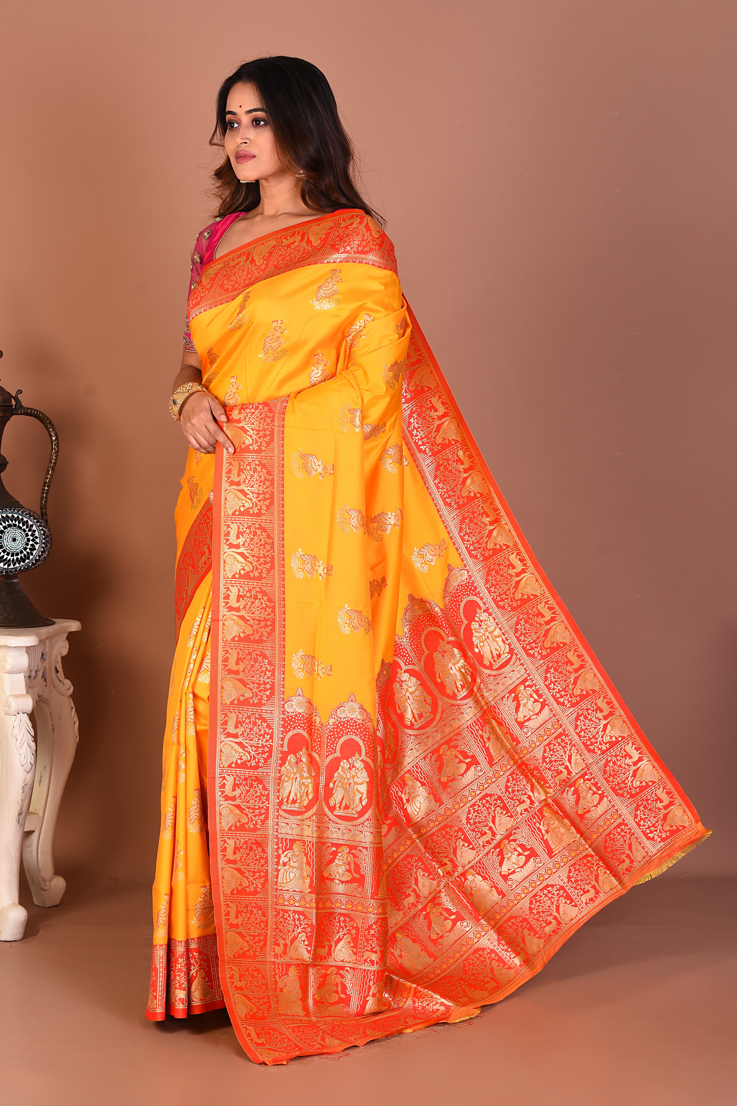Yellow Blended Baluchari Saree - Keya Seth Exclusive