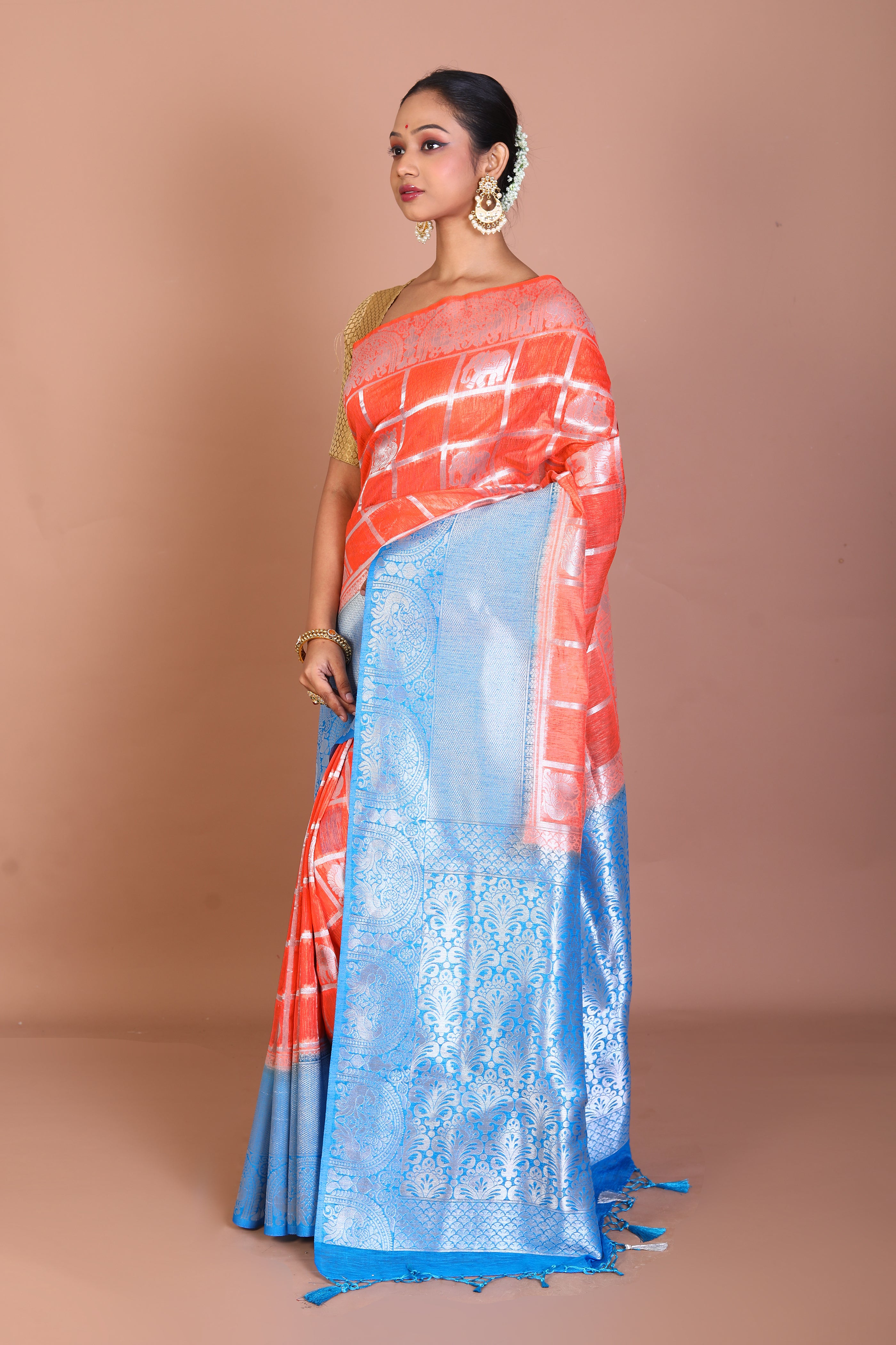 Peach Blended Dupion Silk Saree - Keya Seth Exclusive