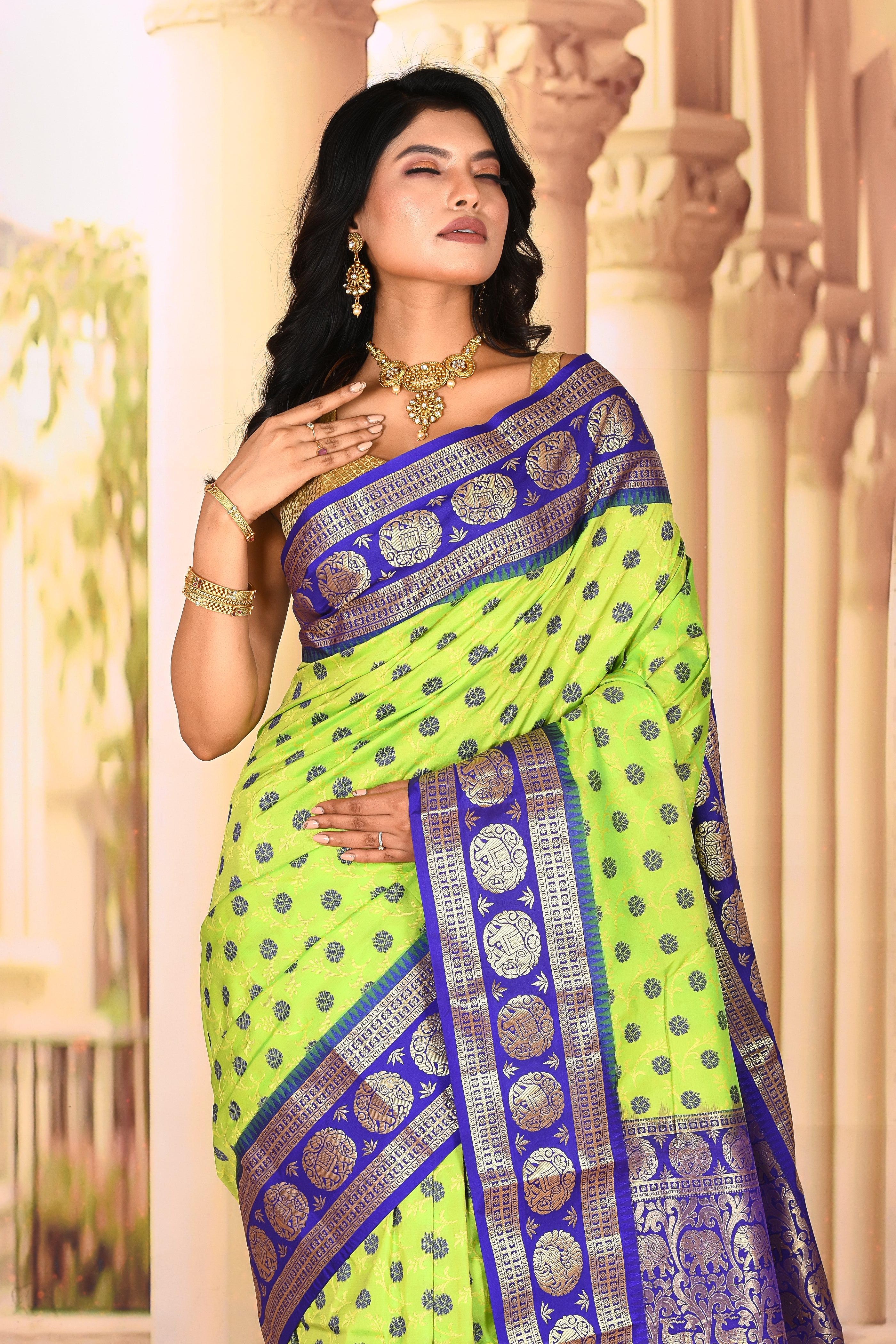 Leaf Green Semi Silk Saree - Keya Seth Exclusive