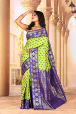 Load image into Gallery viewer, Leaf Green Semi Silk Saree - Keya Seth Exclusive
