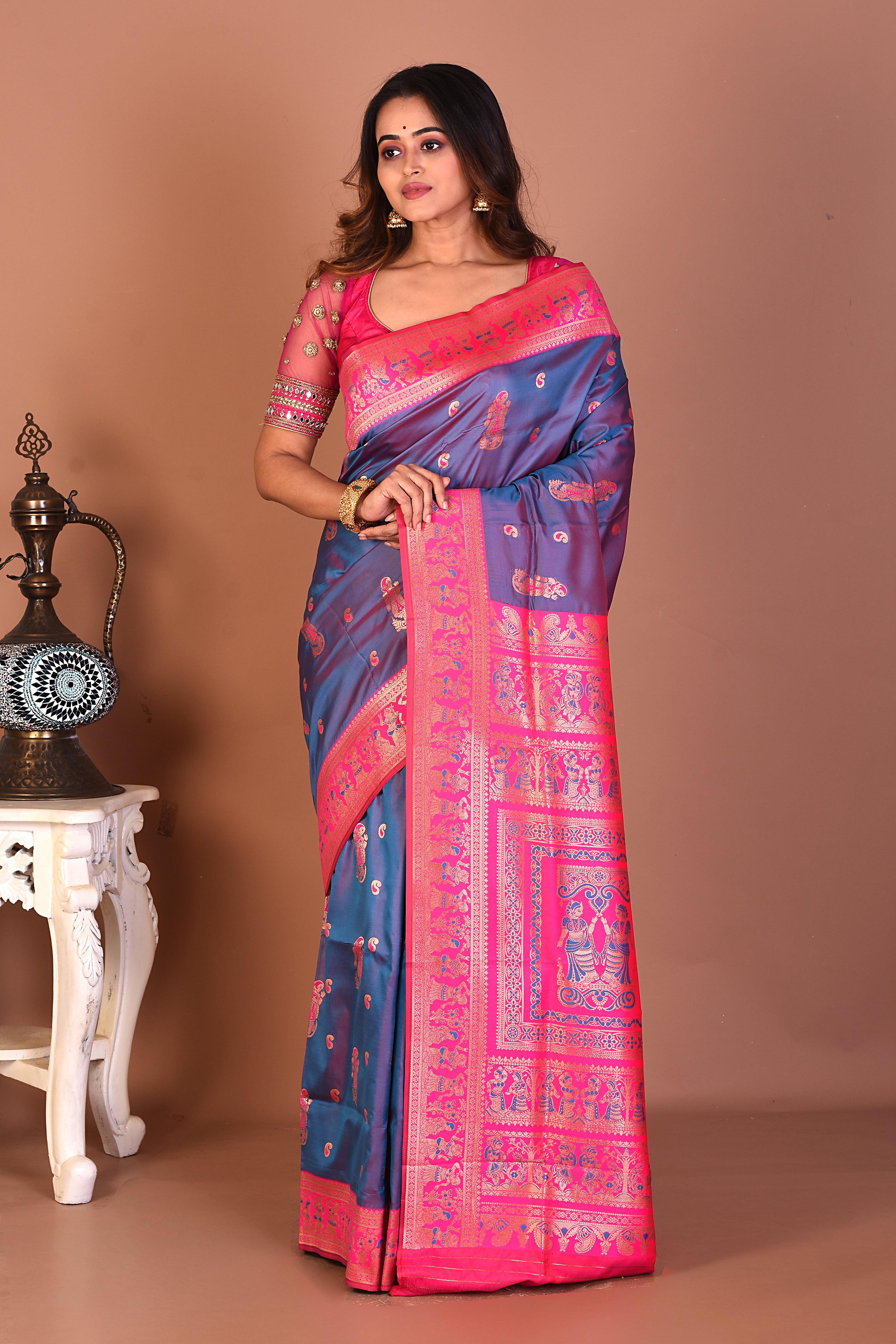 Dual Tone Blue Blended Baluchari Saree - Keya Seth Exclusive