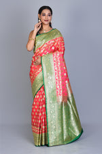 Load image into Gallery viewer, Peach Banarasi Silk Saree with Blouse Piece - Keya Seth Exclusive
