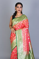 Load image into Gallery viewer, Peach Banarasi Silk Saree with Blouse Piece - Keya Seth Exclusive
