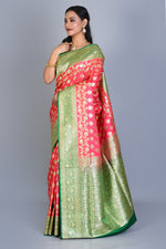 Load image into Gallery viewer, Peach Banarasi Silk Saree with Blouse Piece - Keya Seth Exclusive
