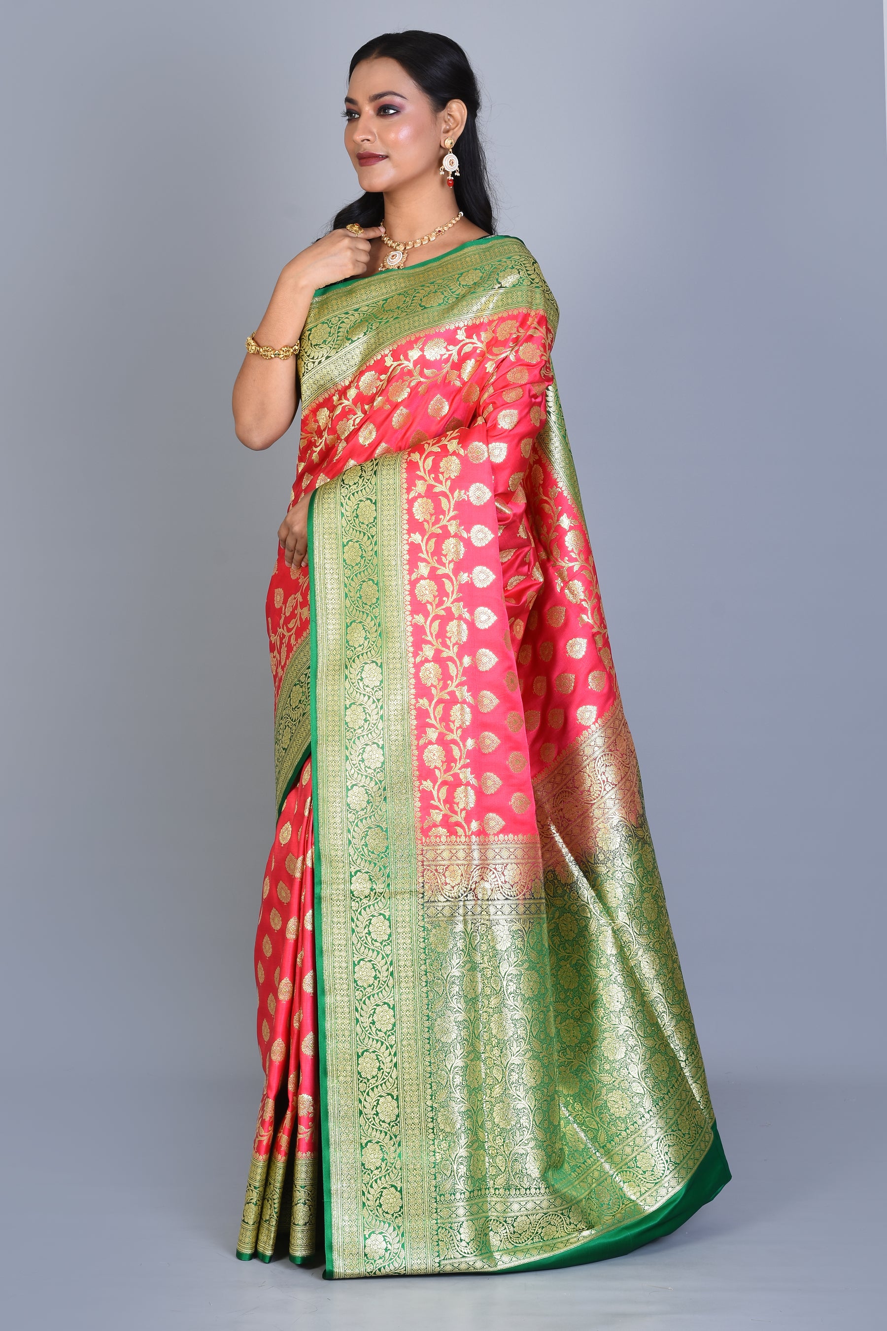 Peach Banarasi Silk Saree with Blouse Piece - Keya Seth Exclusive