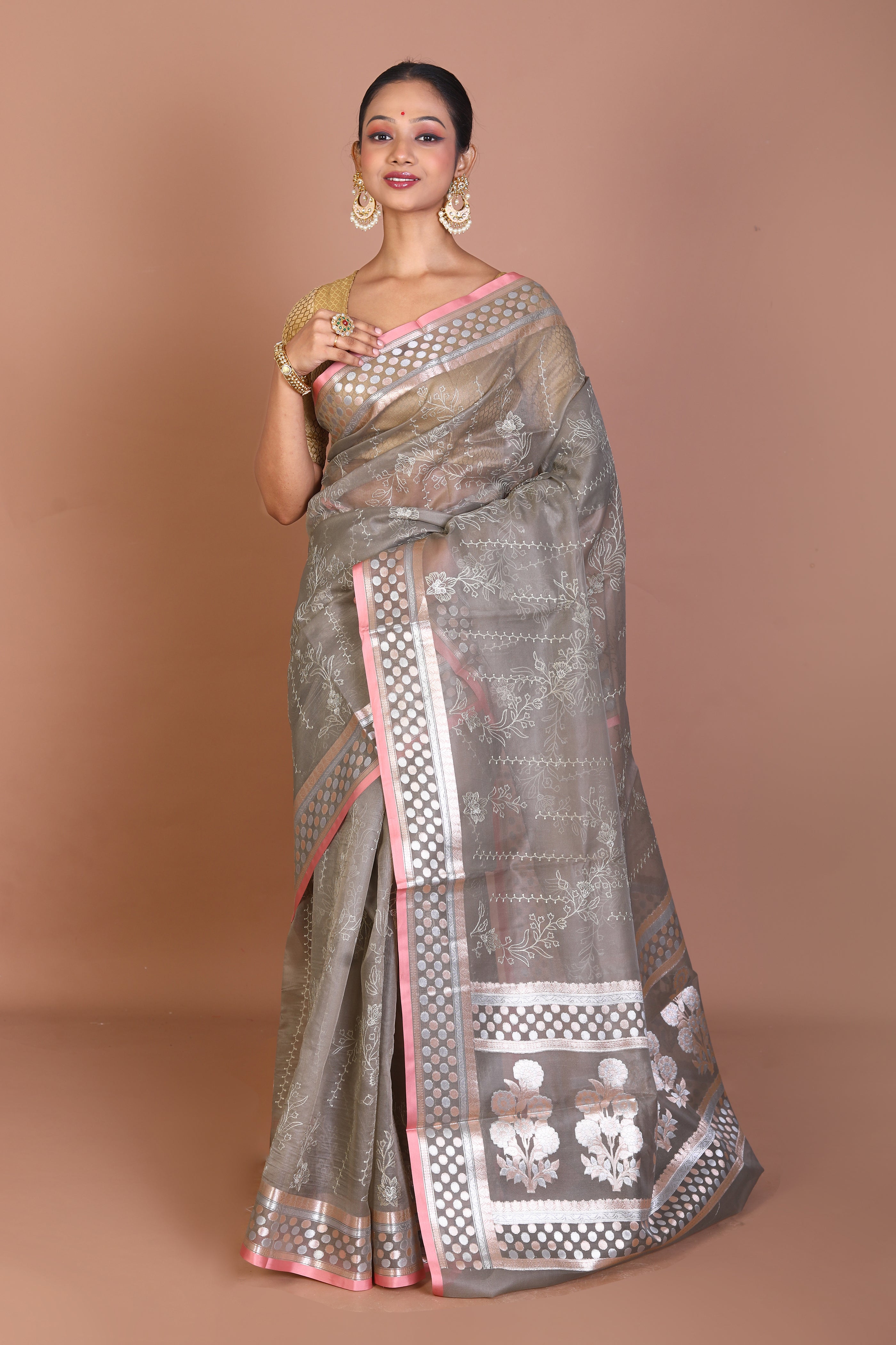 Grey Blended Organza Saree - Keya Seth Exclusive
