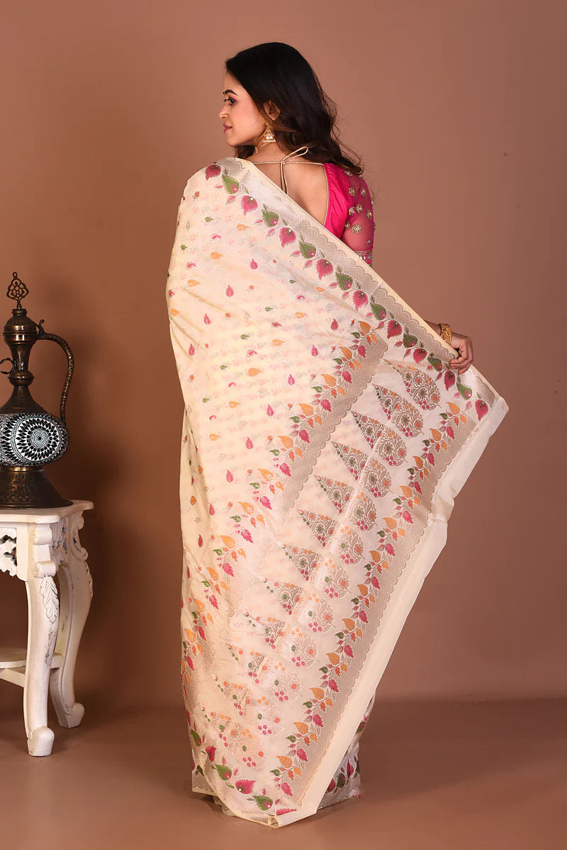 Offwhite Art Silk Saree - Keya Seth Exclusive