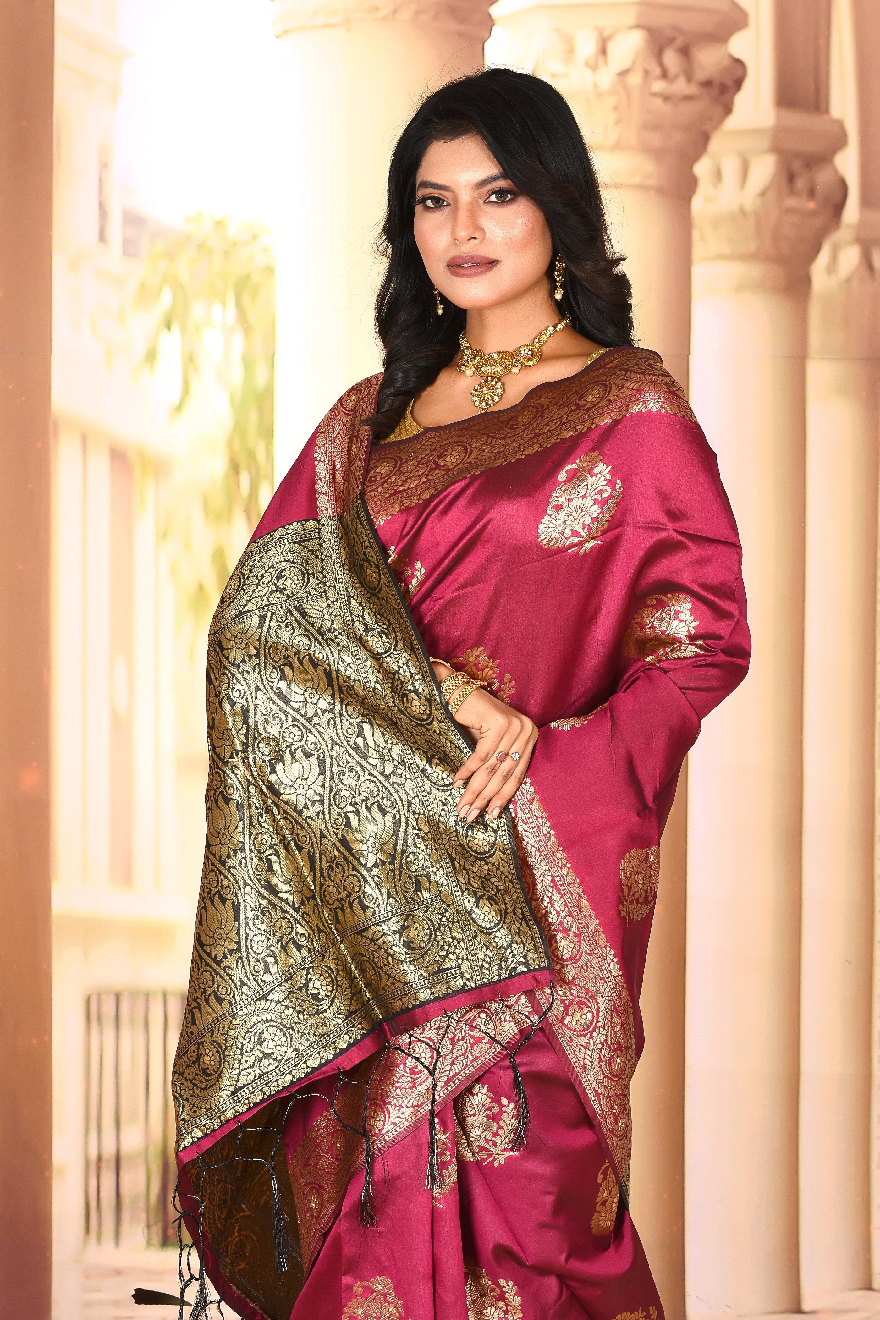 Magenta Semi Silk Saree - Keya Seth Exclusive