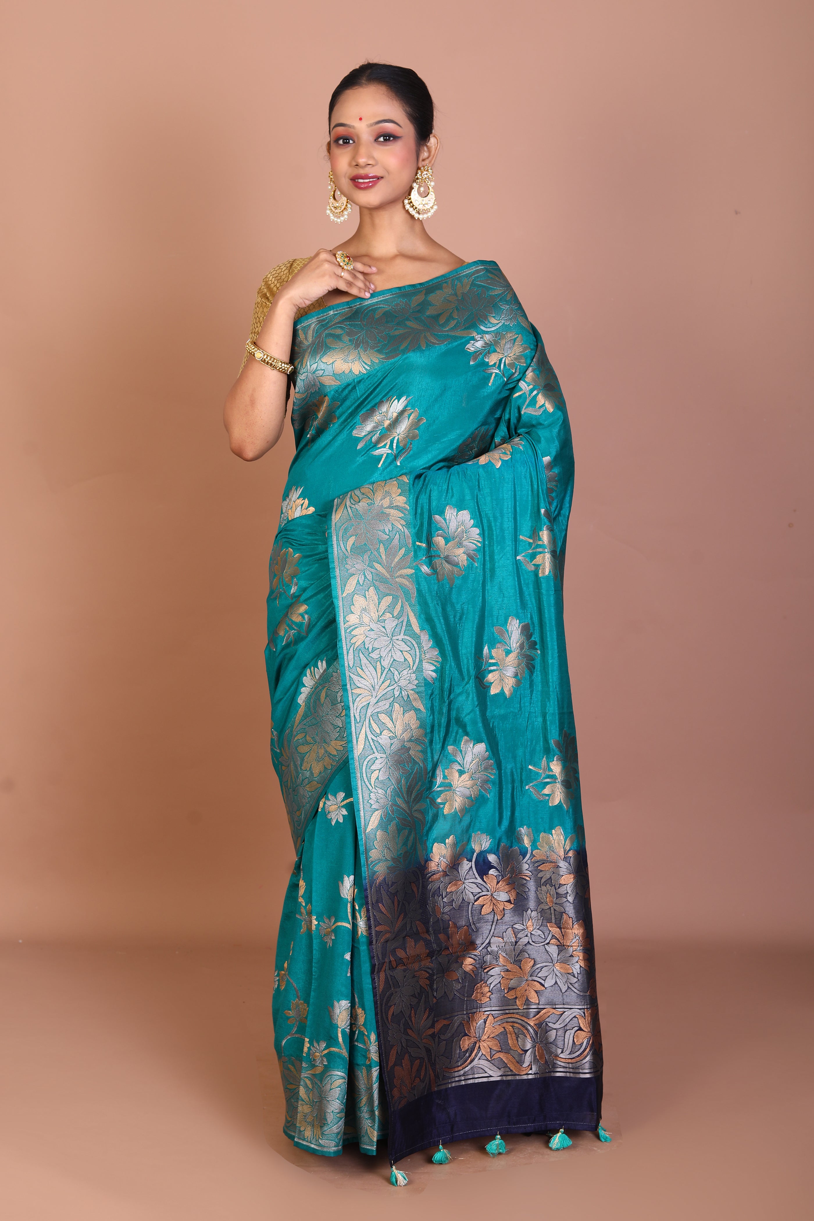 Bottle Green Blended Satin Silk Saree - Keya Seth Exclusive