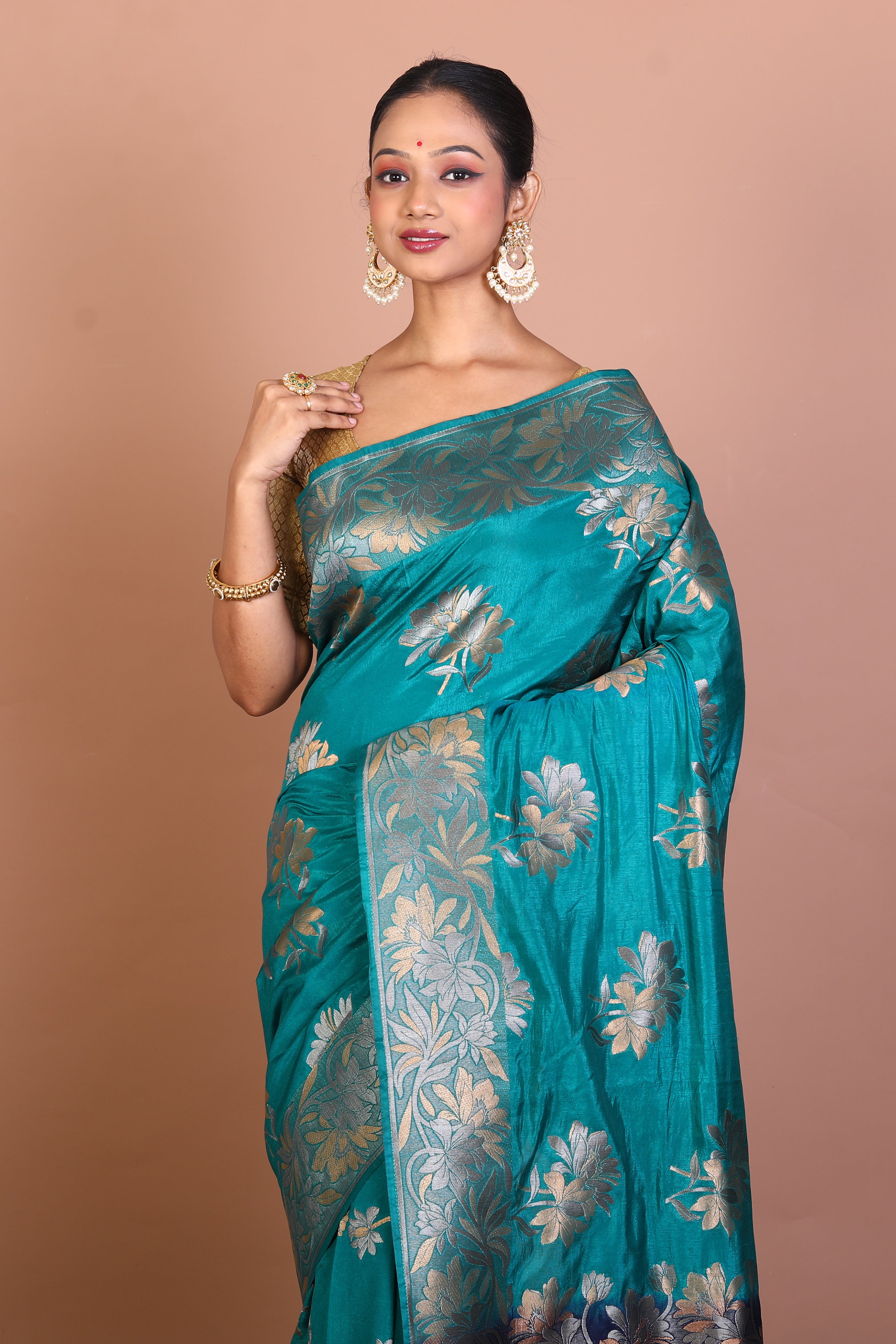 Bottle Green Blended Satin Silk Saree - Keya Seth Exclusive