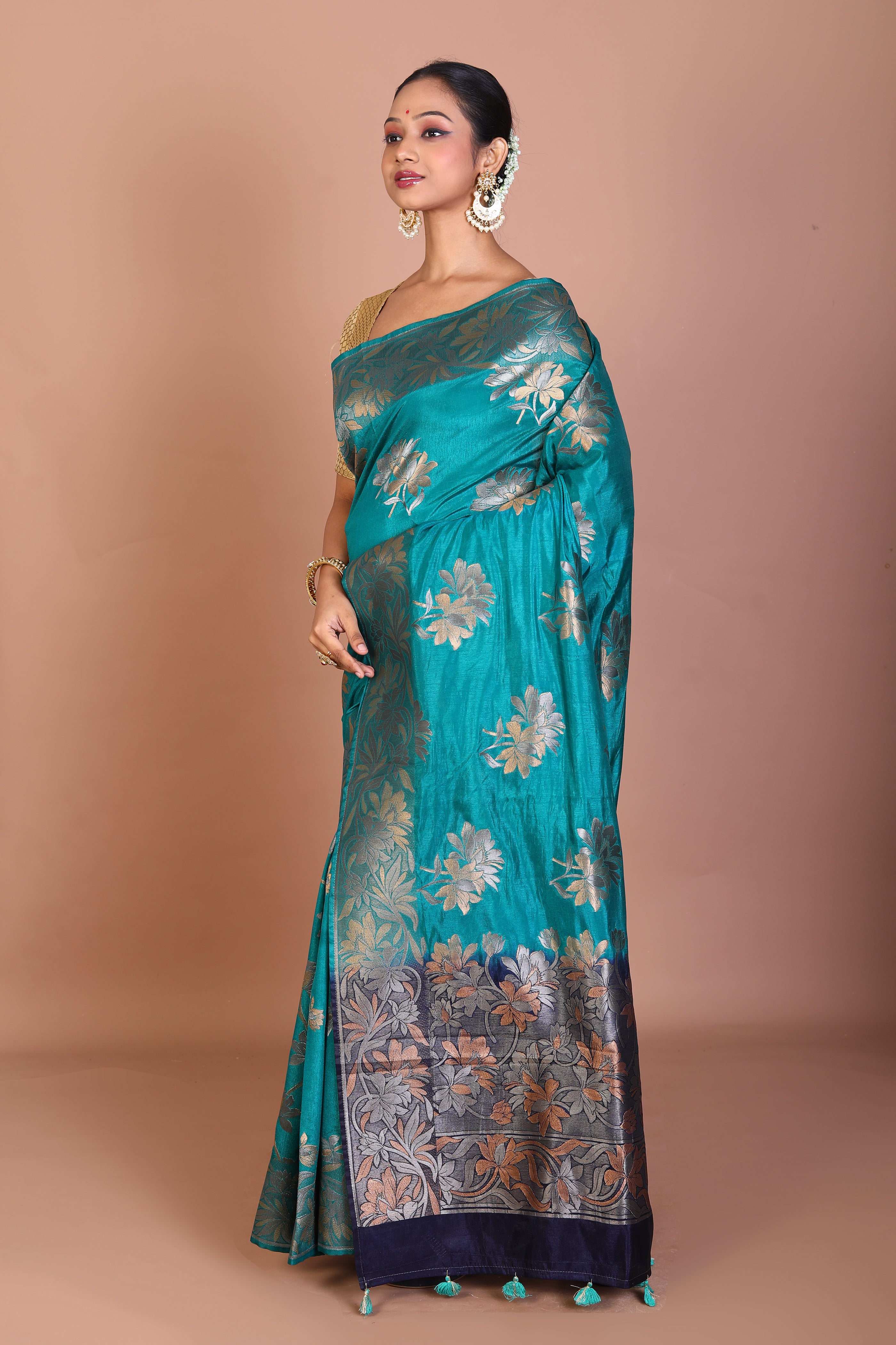 Bottle Green Blended Satin Silk Saree - Keya Seth Exclusive