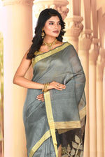 Load image into Gallery viewer, Grey Black Linen Silk Saree - Keya Seth Exclusive
