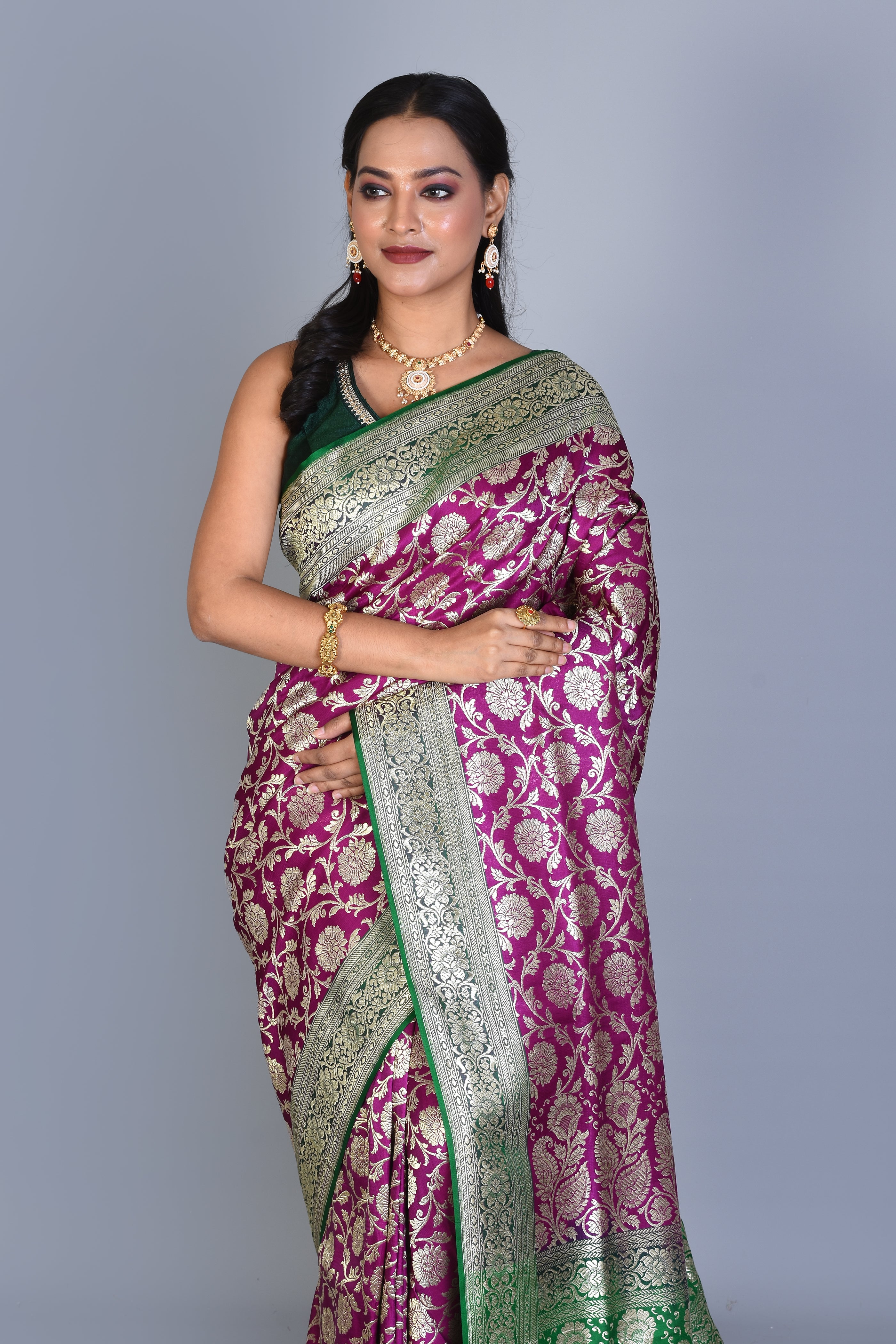 Magenta Banarasi Silk Saree with Blouse Piece - Keya Seth Exclusive