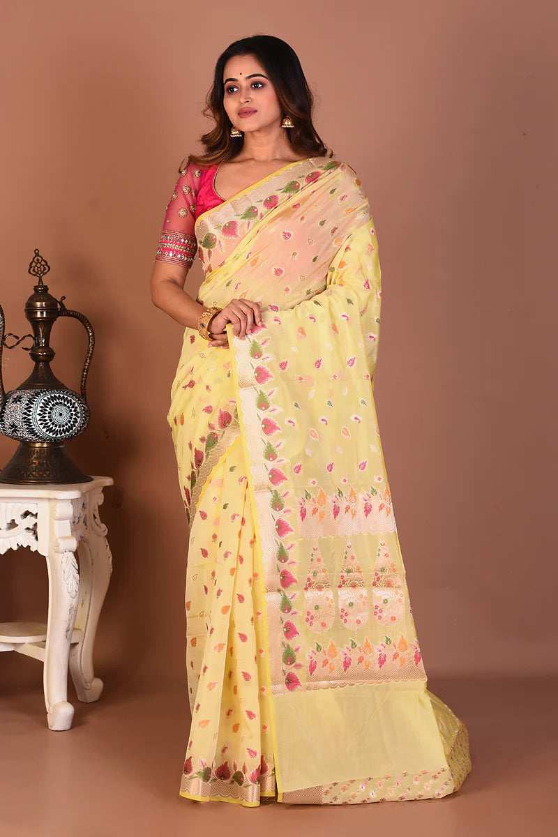 Lemon Yellow Art Silk Saree - Keya Seth Exclusive